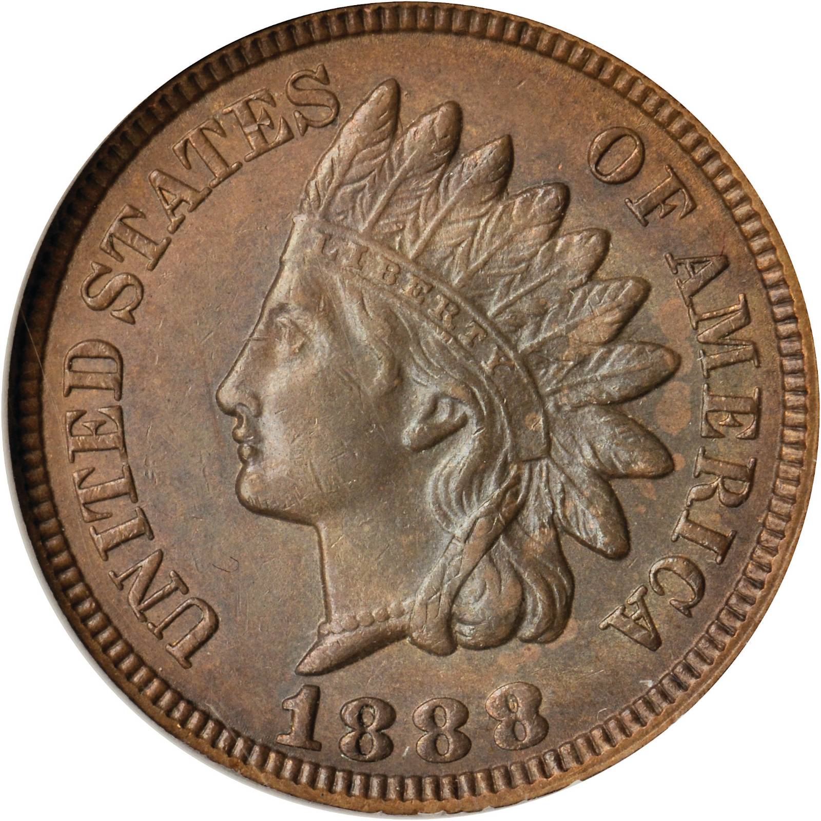 1888 Indian Cent. Snow-2, FS-302 (FS-010.7), FND-002. Repunched Date. AU-58 (ANACS).
