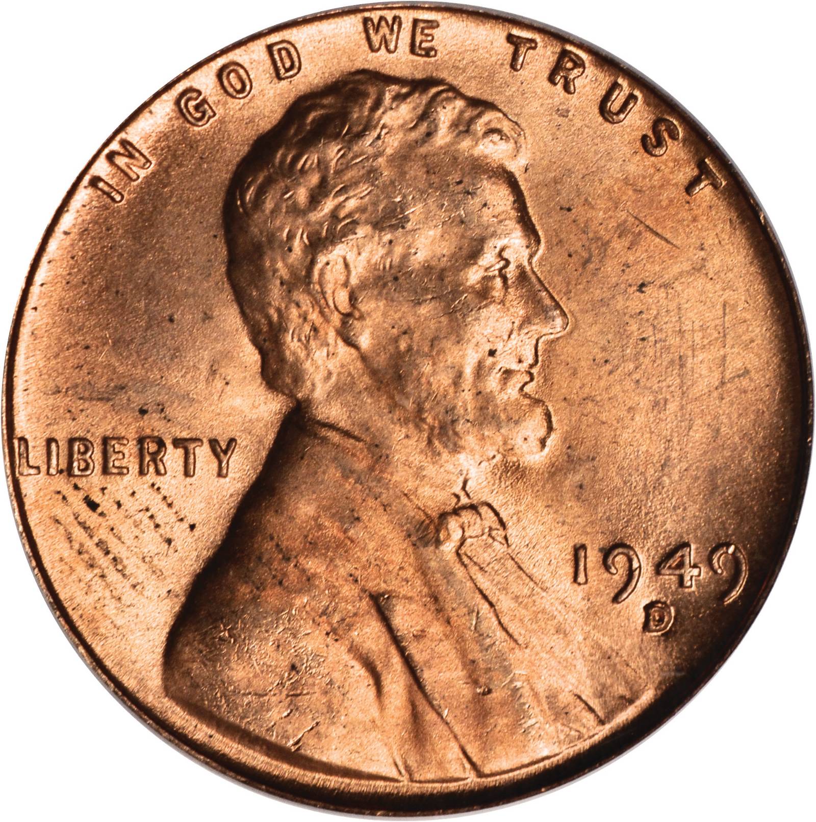 1949-D/D Lincoln Cent. FS-501 (FS-021.33). Repunched Mintmark. MS-64 RD (PCGS).