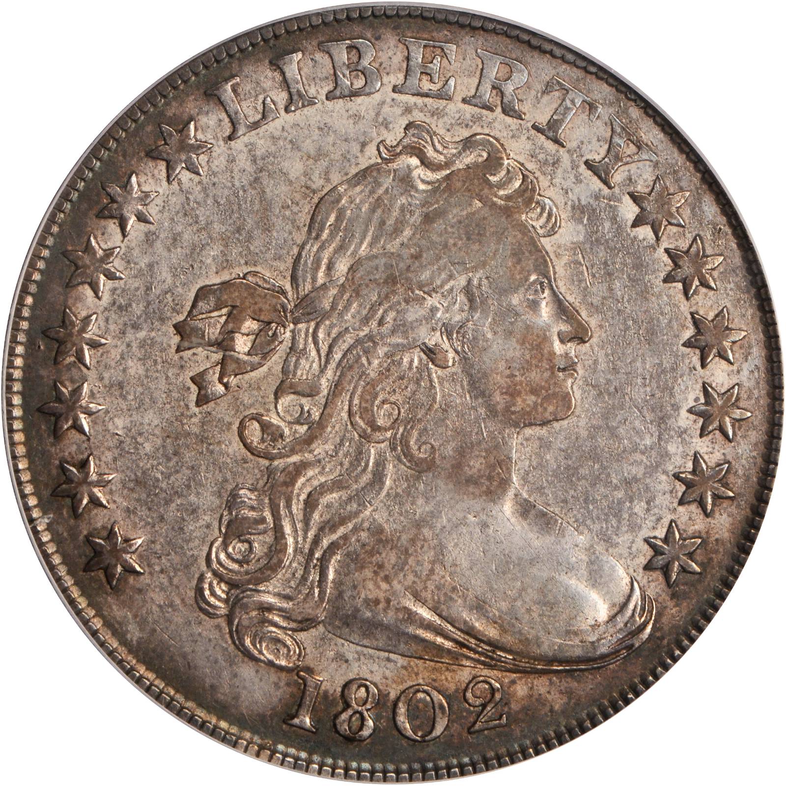 1802 Draped Bust Silver Dollar. BB-242, B-5. Rarity-5. Wide Date. EF-40 (PCGS). CAC. Secure Holder.