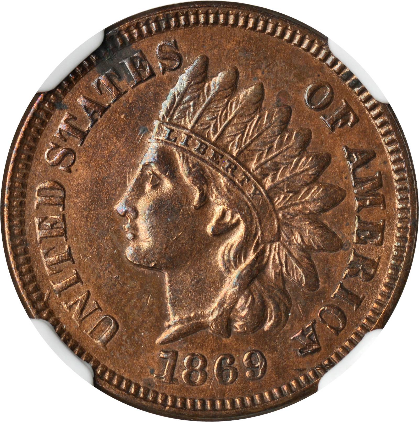1869/18 Indian Cent. Snow-1, FS-302 (FS-008.5). Repunched Date. Unc Details--Corrosion (NGC).