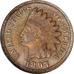 image for: 1897 Indian Cent. Snow-1, FS-401 (FS-011.5). Misplaced Date, 1 in Neck. MS-65 BN (NGC).