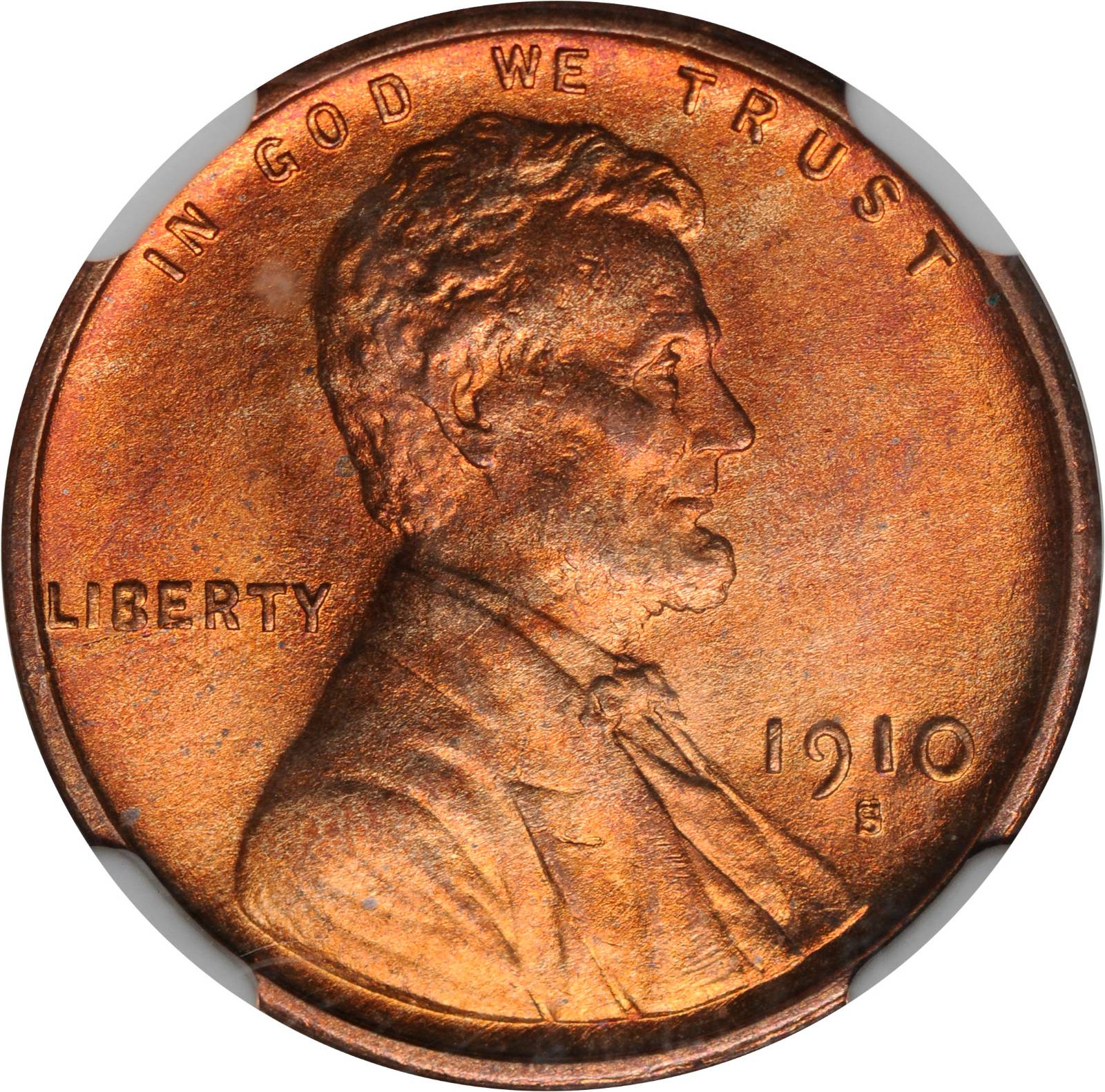 1910-S/S Lincoln Cent. FS-502 (FS-012.7), VP-001. Repunched Mintmark. MS-64 RD (NGC).