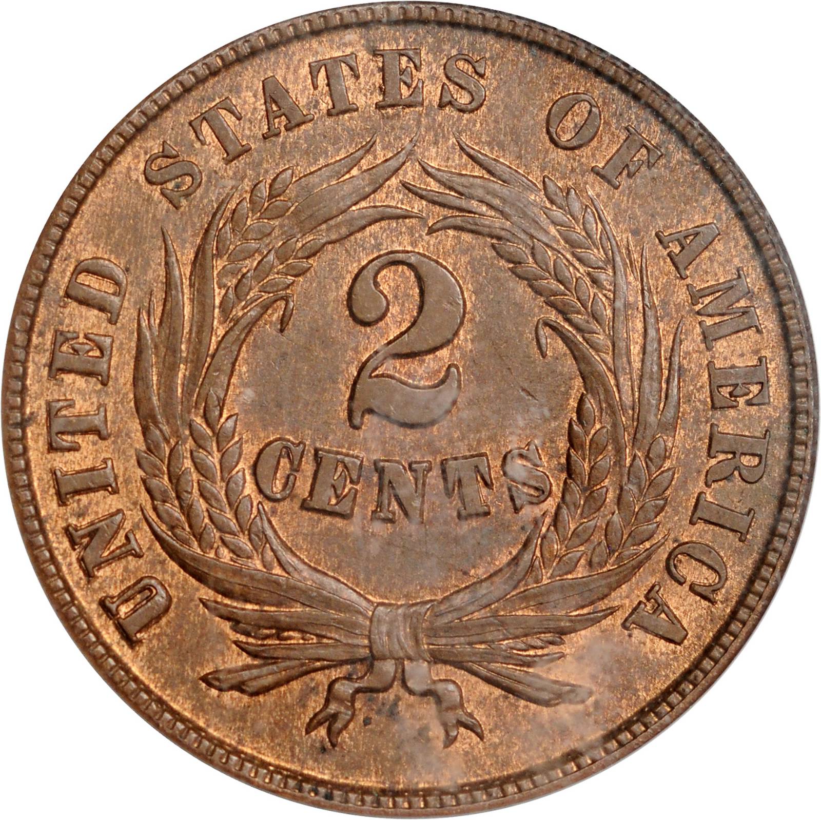 1864 2c Large Motto, Clash Indian Cent, FS-1901 MS RB MS62 RB thumbnail 2