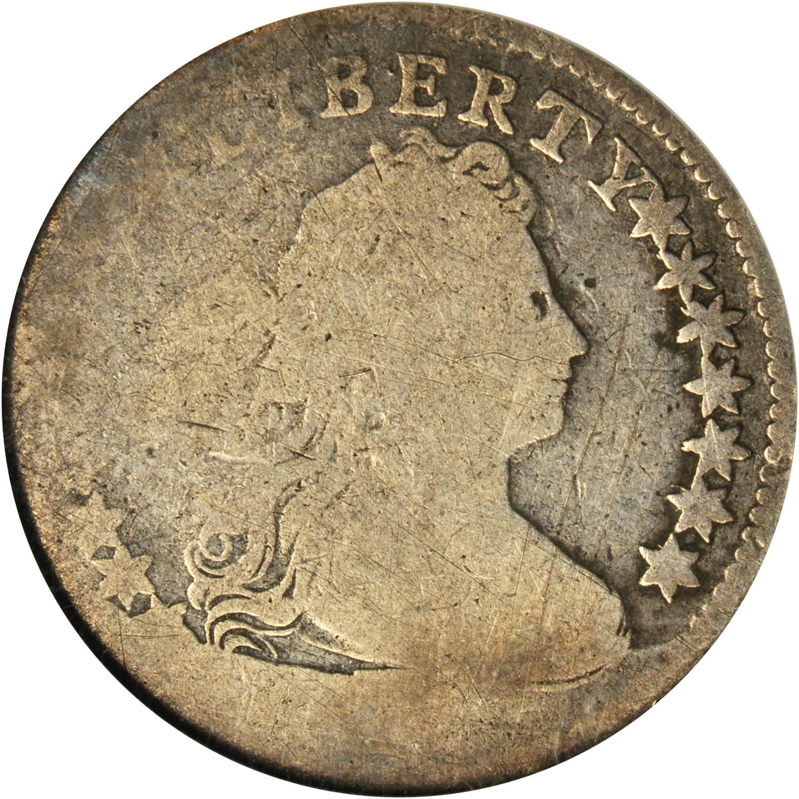 1797 Draped Bust Dime. JR-1. Rarity-4. Late Die State. 16 Stars. AG-3 (ANACS). OH.