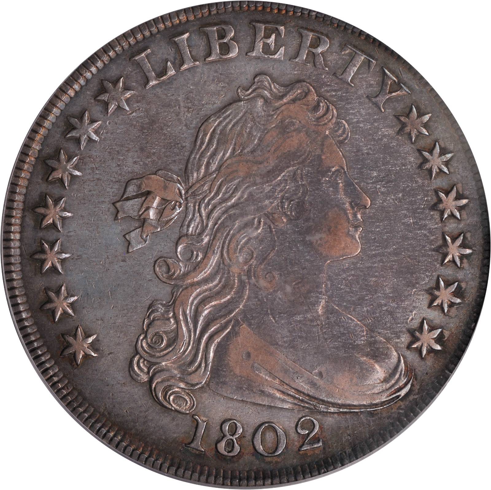 1802 Draped Bust Silver Dollar. BB-242, B-5. Rarity-5. Wide Date. EF-45 (PCGS).