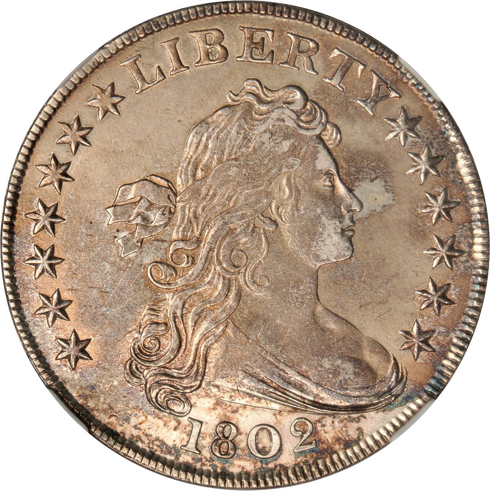 1802 Draped Bust Silver Dollar. BB-242, B-5. Rarity-5. Wide Date. Unc Details--Improperly Cleaned (NGC).
