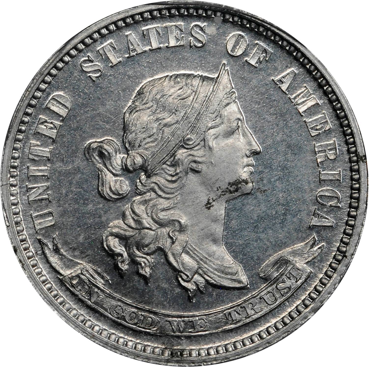 1870 Pattern Dime. Judd-866, Pollock-955. Rarity-7. Proof-65 Cameo (PCGS).