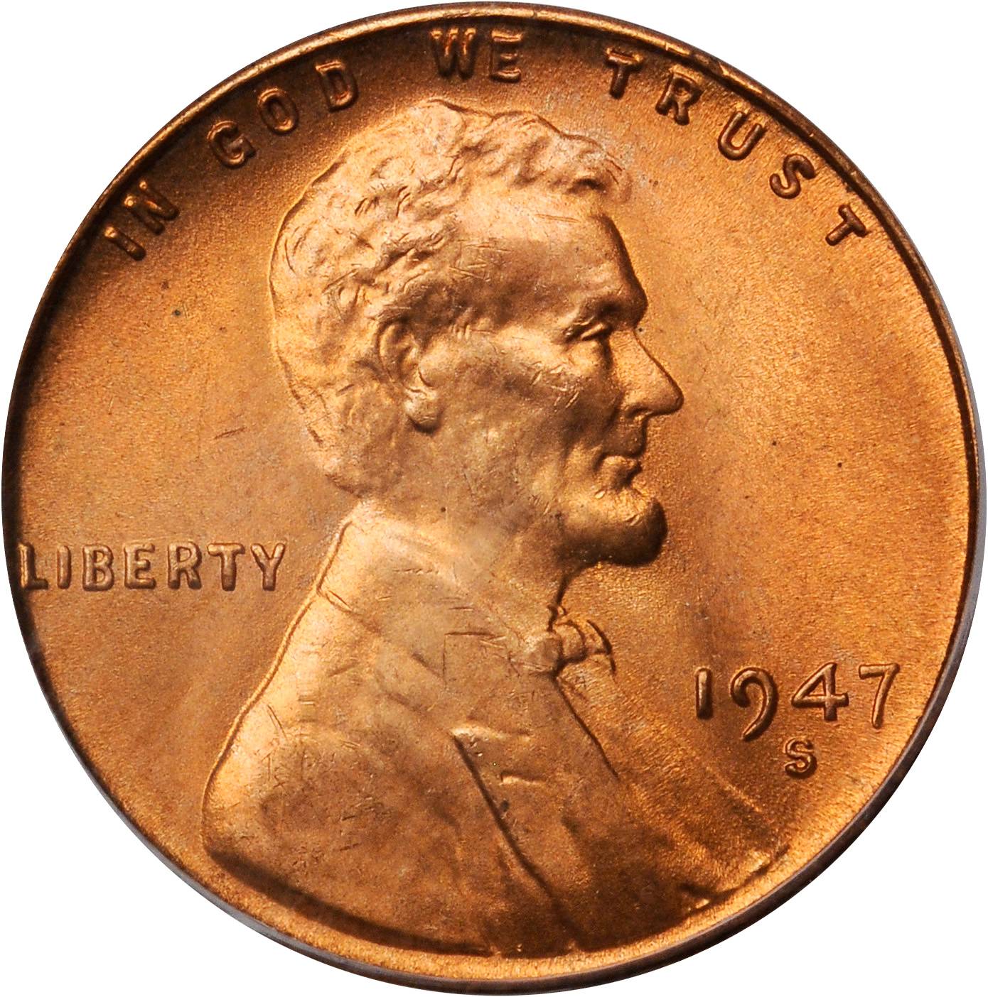1947-S/S Lincoln Cent. FS-504. Repunched Mintmark. MS-66 RD (PCGS). CAC.