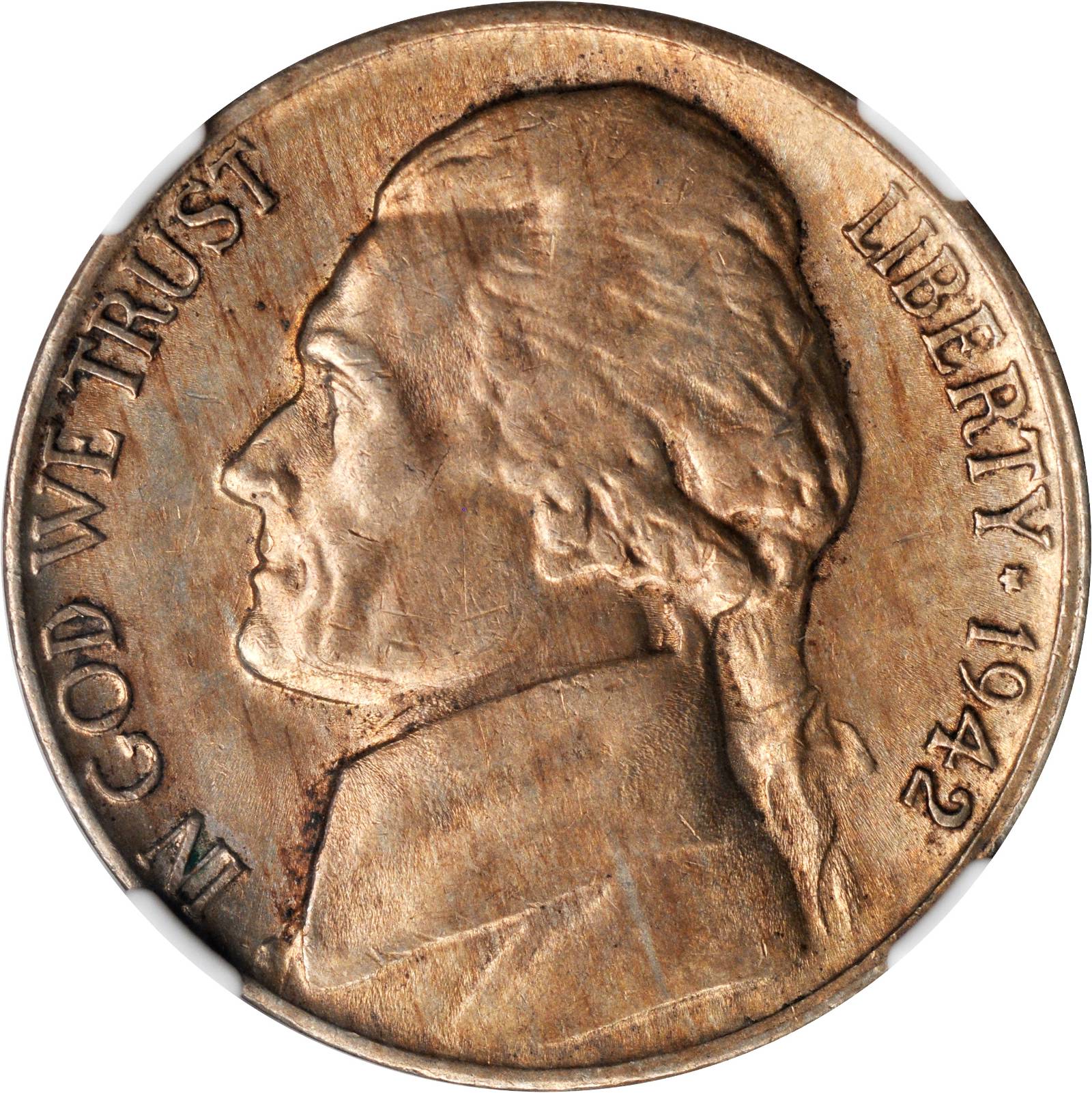 1942-D/D Jefferson Nickel. FS-501. D/Horizontal D. MS-61 (NGC).