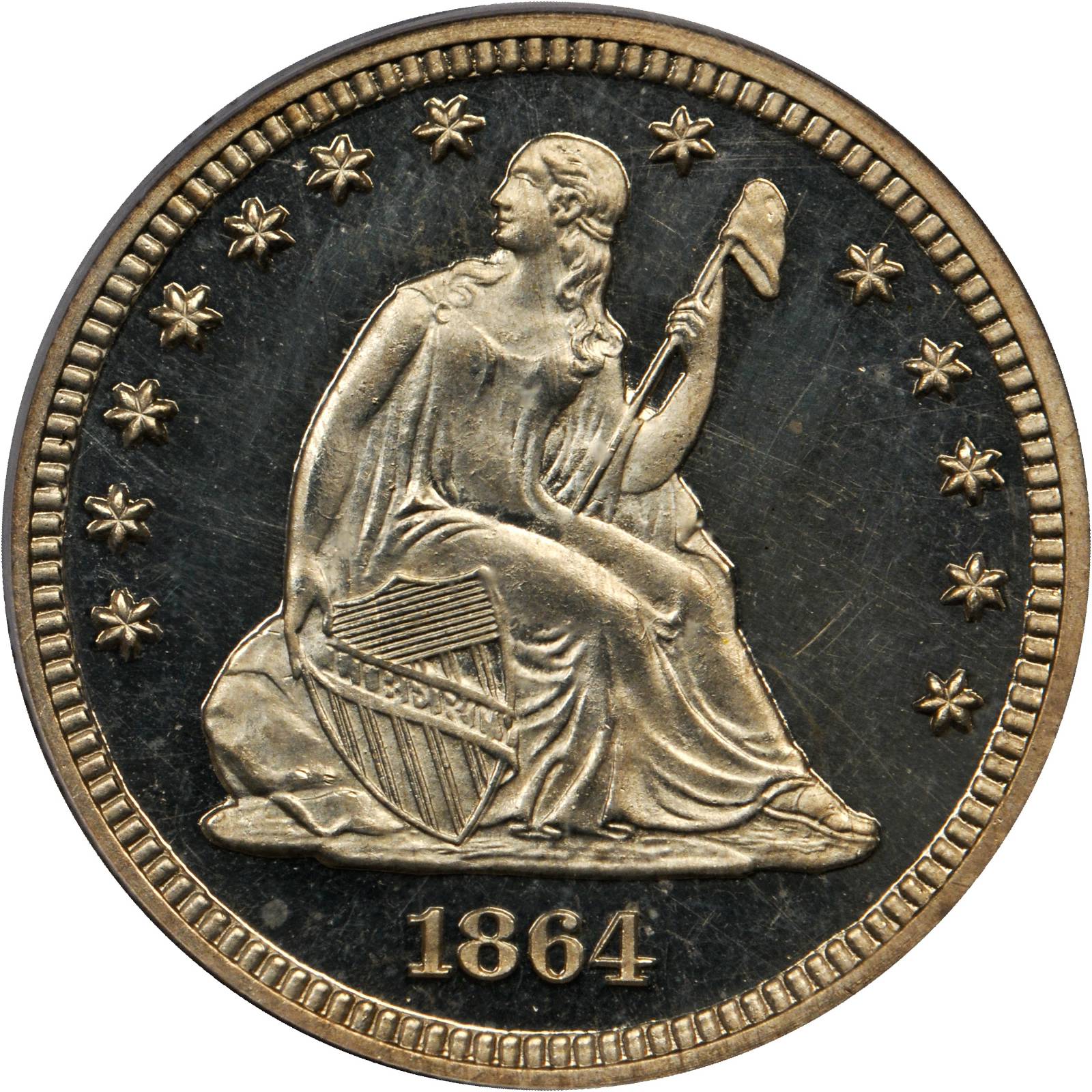 1864 P25c Silver, J-386 PR DCAM thumbnail 5