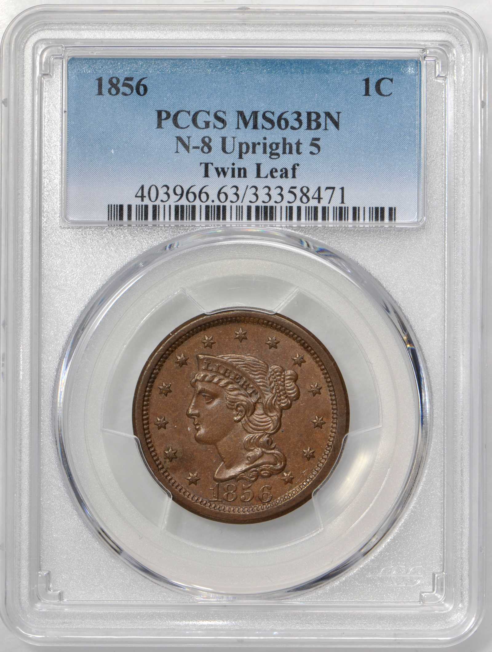 1856 1c Upright 5, N-8 MS BN thumbnail 2