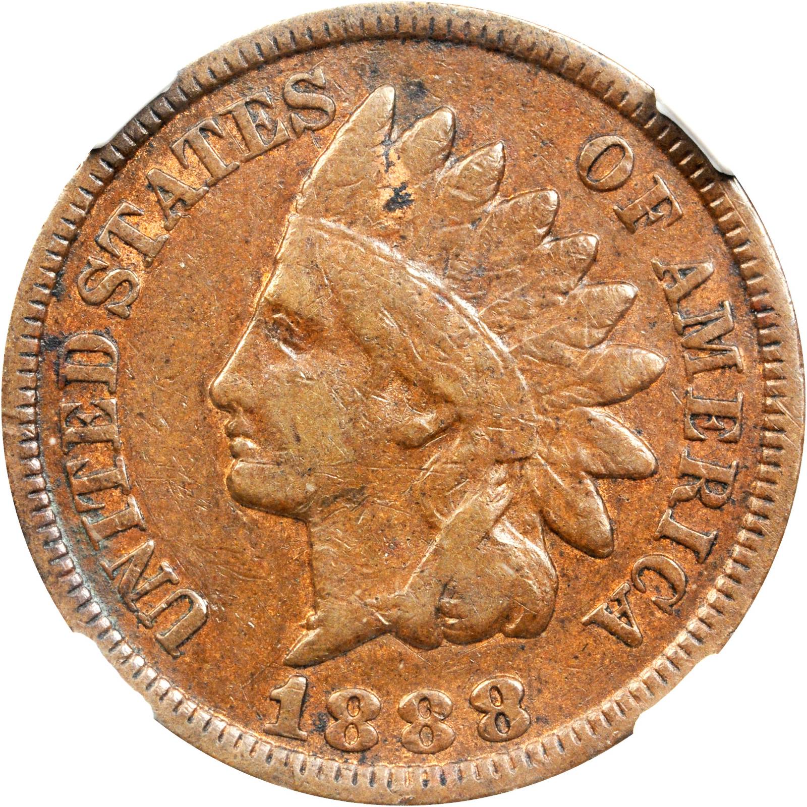 1888 Indian Cent. Snow-2, FS-302. 88/88, Repunched Date (Possible Overdate). VF-30 BN (NGC).