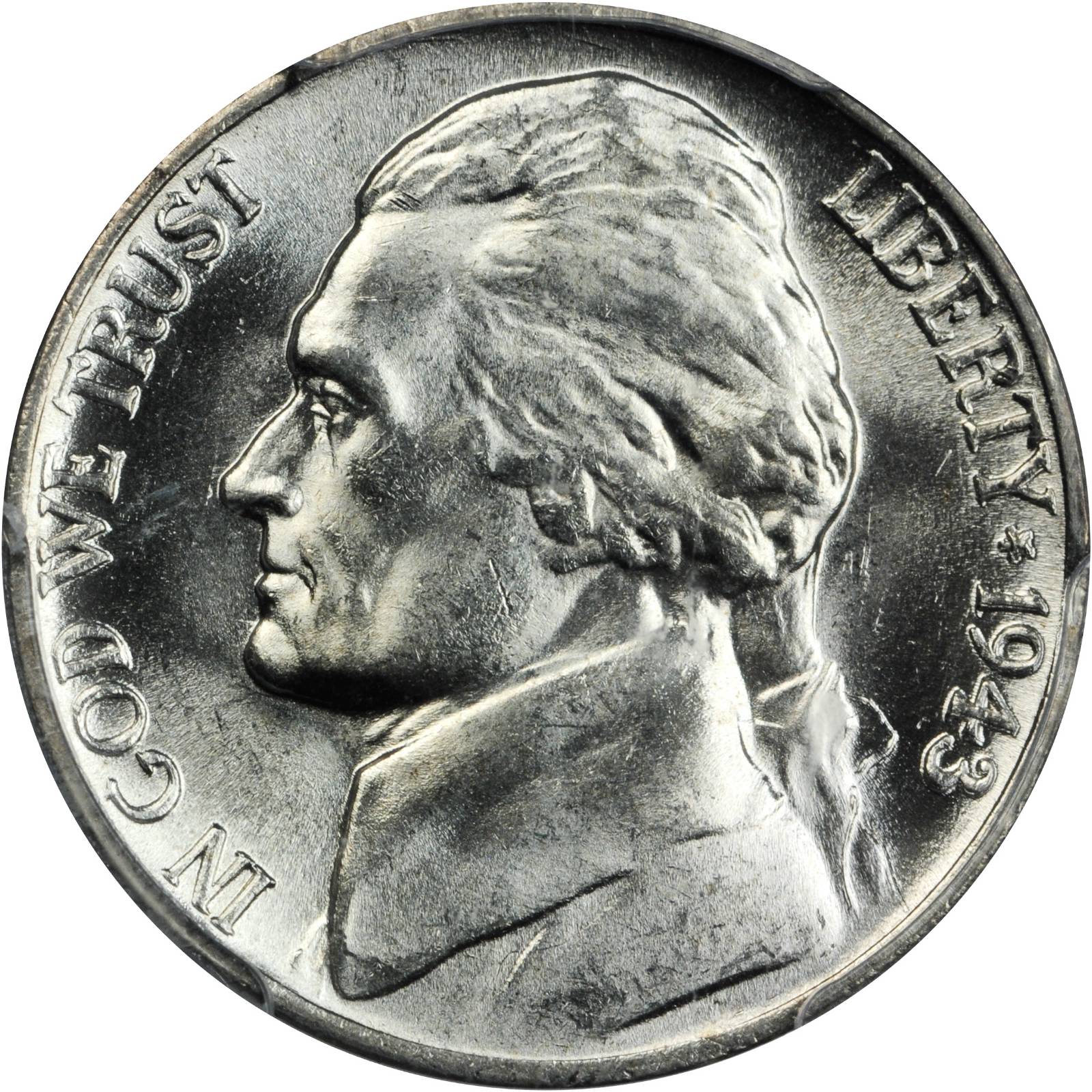 1943-P Jefferson Nickel. FS-106. Doubled Die Obverse, Doubled Eye. MS-65 (PCGS).