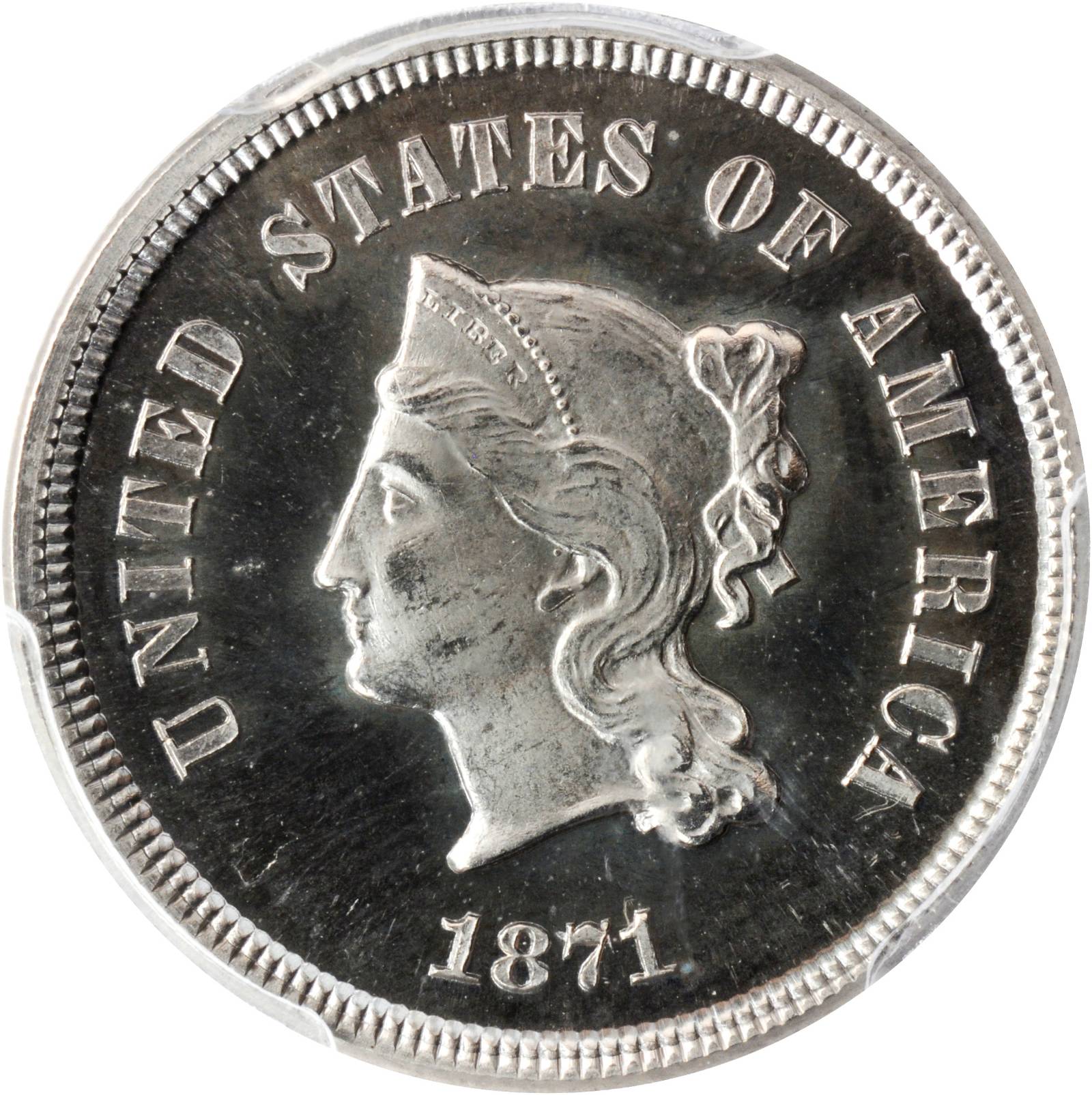 1871 Pattern Five-Cent Piece. Judd-1050, Pollock-1184. Rarity-6-. Nickel. Plain Edge. Proof-66 Cameo (PCGS).