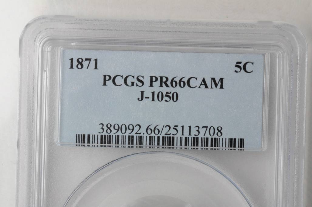 1871 P5c Nickel, J-1050 PR CAM PR63 CAM CAC thumbnail 17