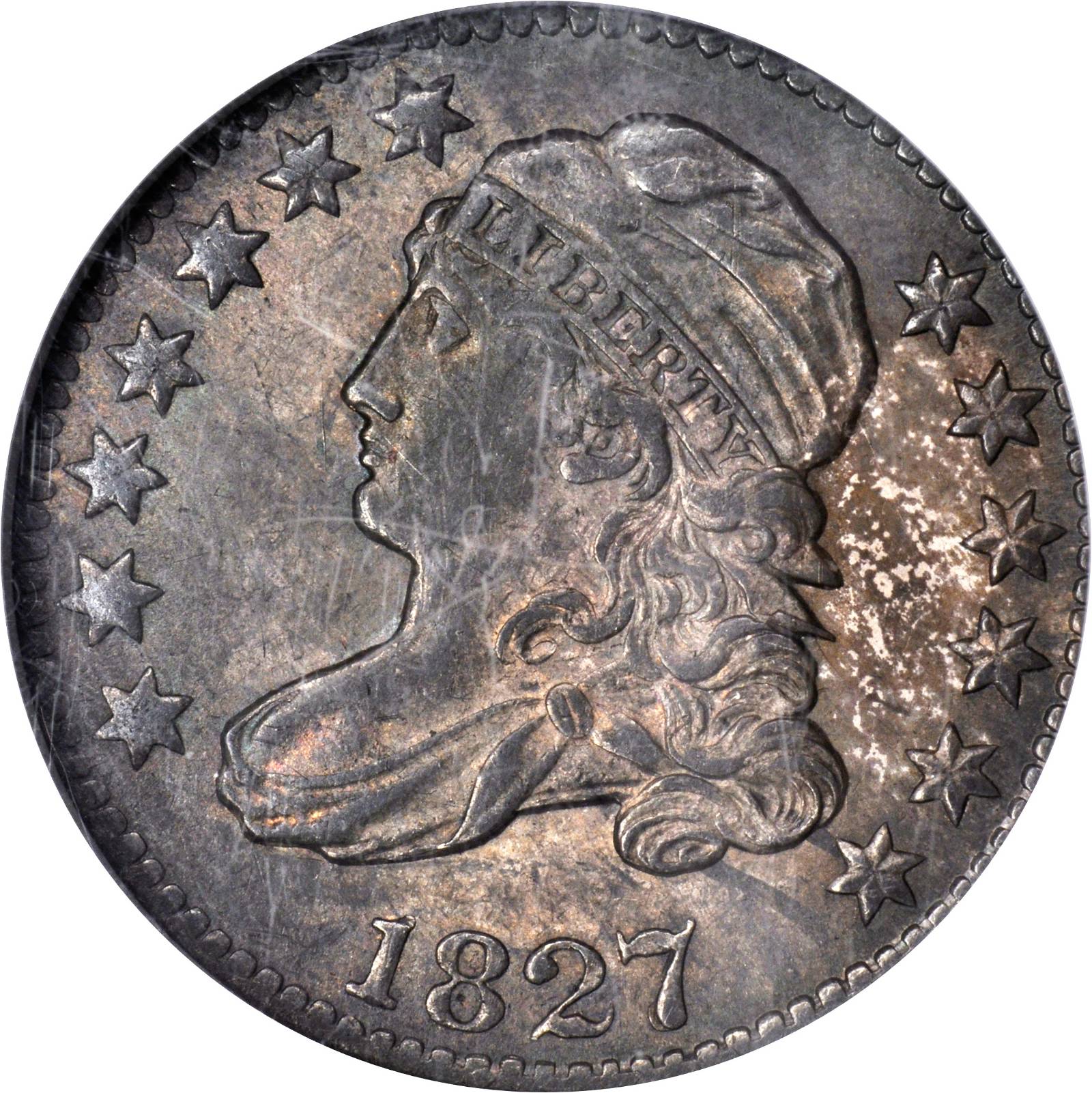 1827/7 Capped Bust Dime. JR-1. Rarity-2. Pointed Top 1 in 10 C. MS-61 (NGC).