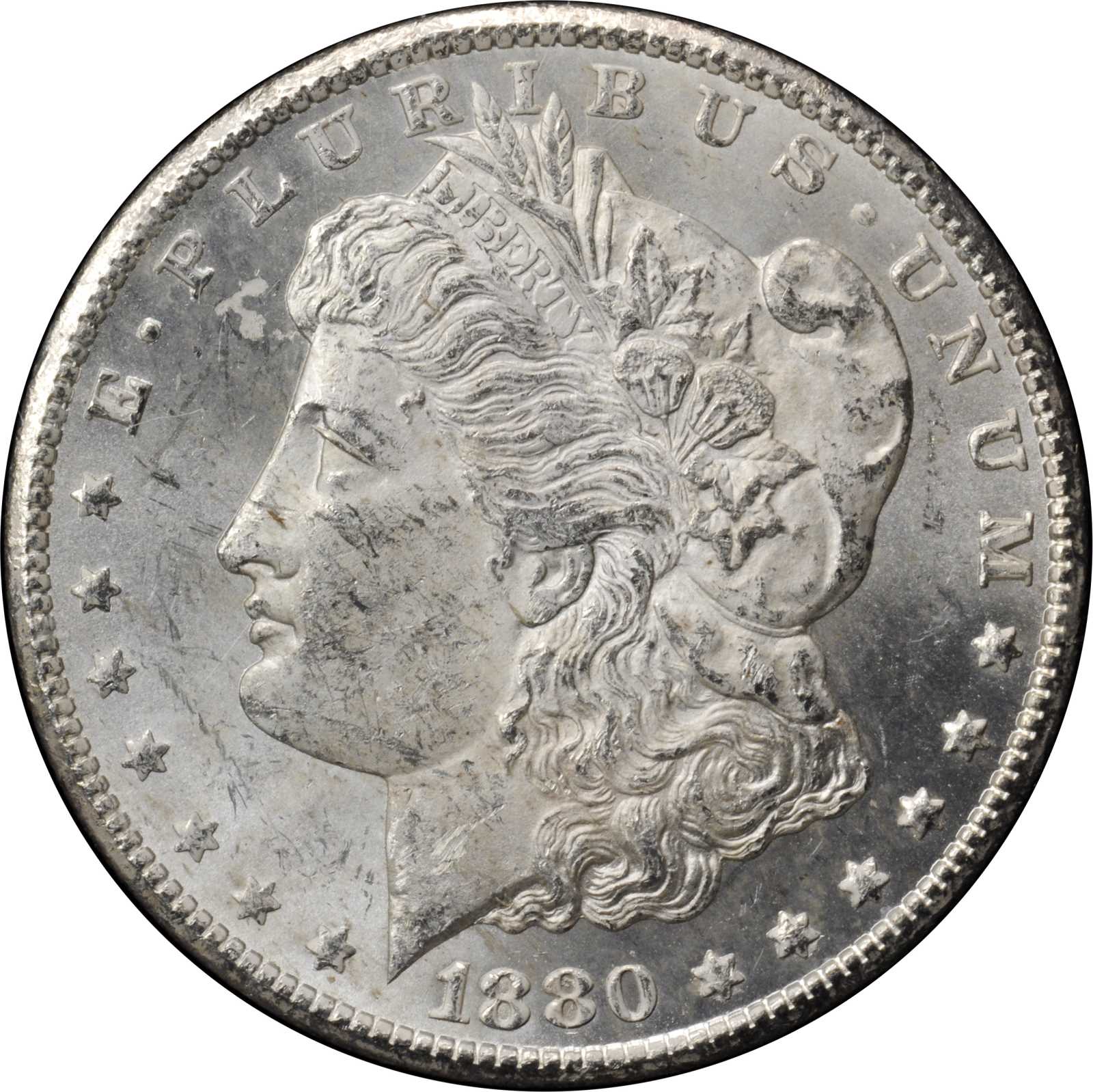 1880-CC GSA Morgan Silver Dollar. Top 100 Variety. 8/Low 7. MS-62 (NGC).