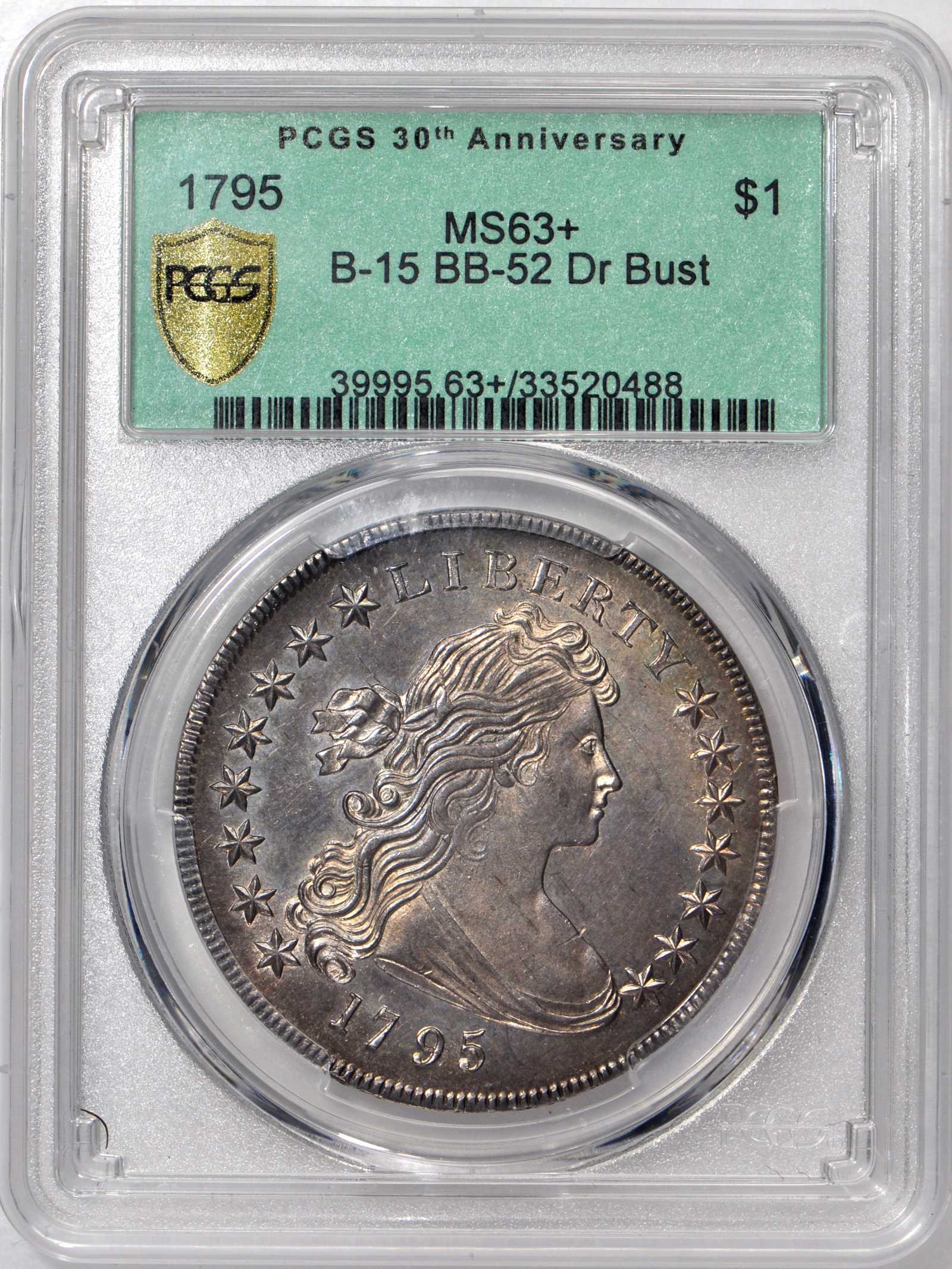 1795 $1  Draped Bust, Centered Bust, B-15, BB-52 MS60 thumbnail 10