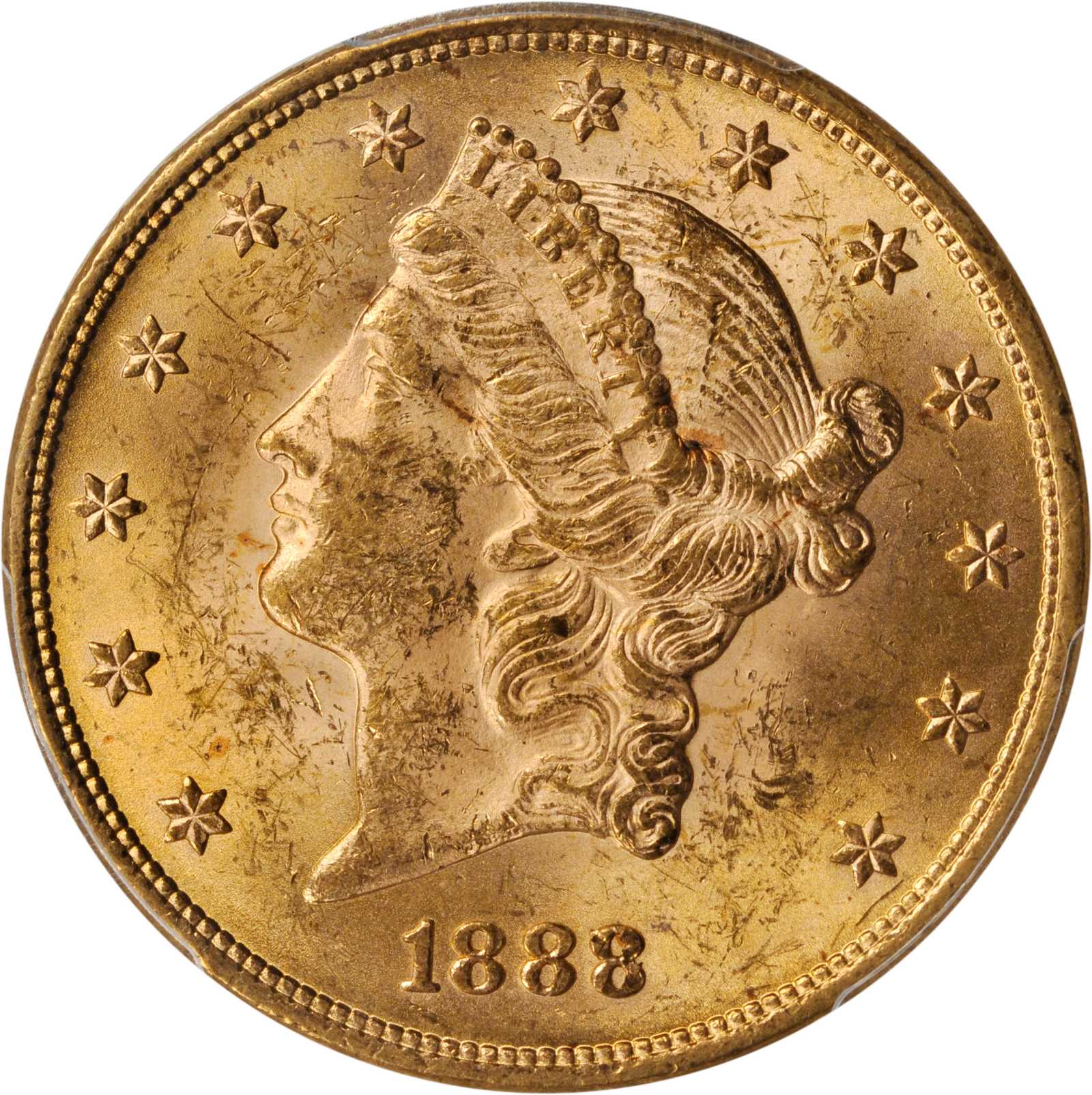 1888 Liberty Double Eagle. FS-801. Doubled Die Reverse. MS-61 (PCGS).