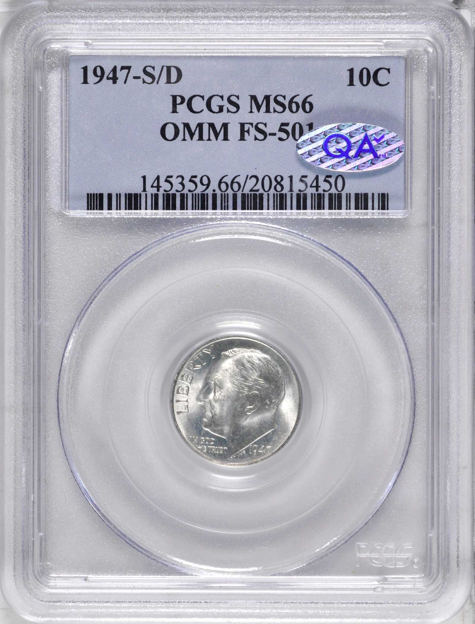 1947-S/D 10c Overmintmark, FS-501 MS67 thumbnail 4