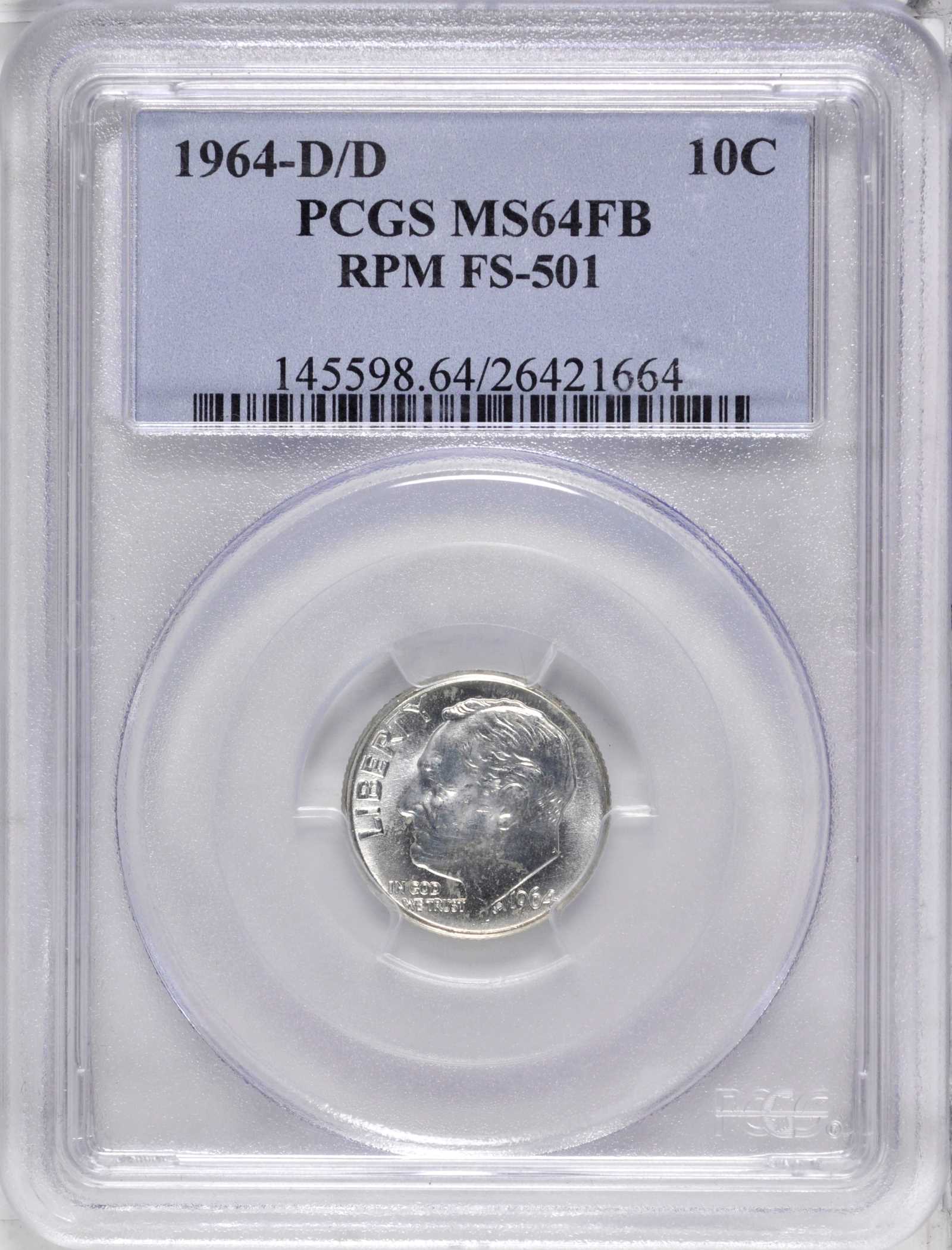 1964-D/D 10c Repunched Mintmark, FS-501 MS FB MS64 FB thumbnail 4