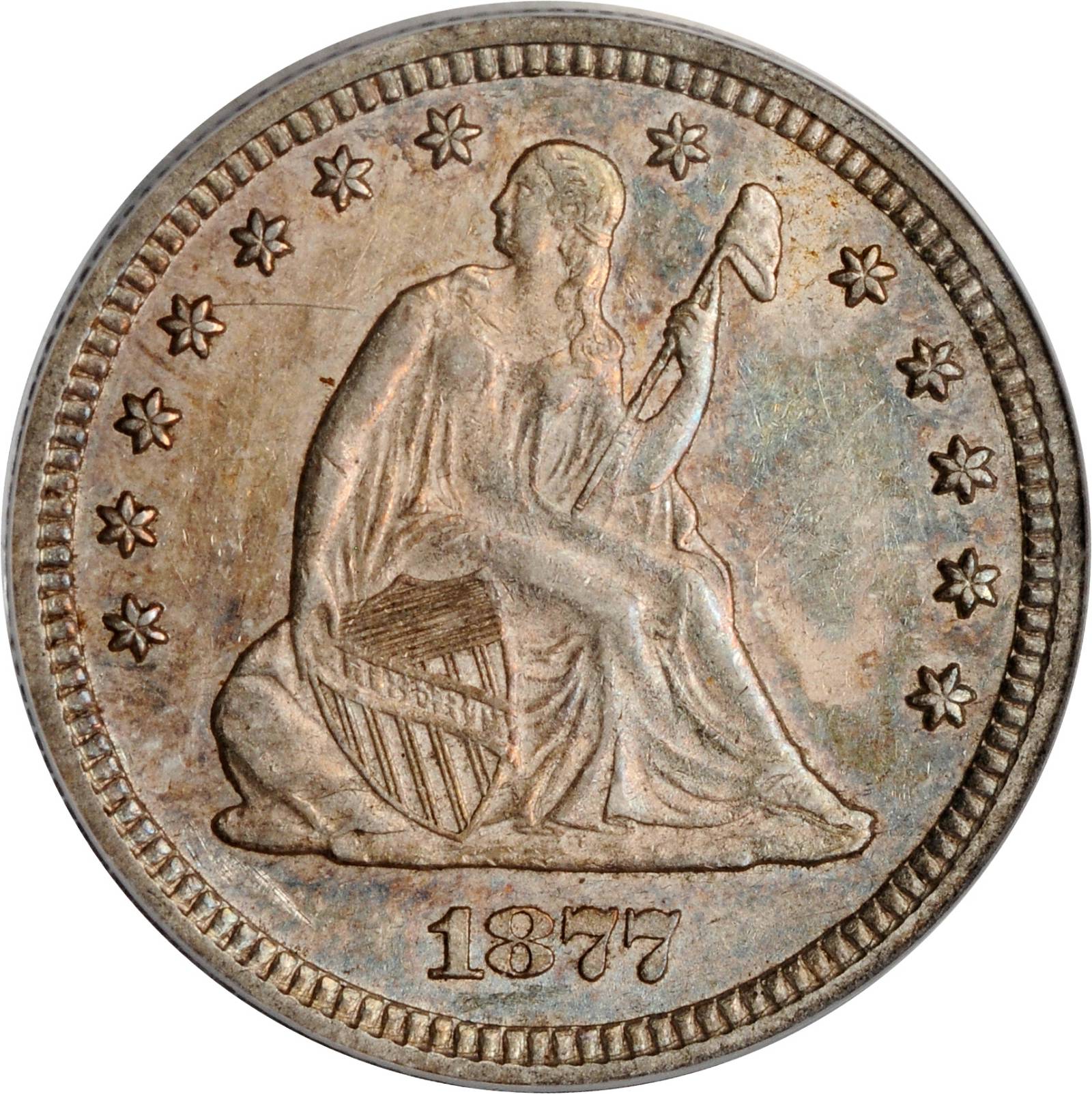 1877-S Liberty Seated Quarter. Briggs 4-D, FS-501. S/Horizontal S. AU-55 (PCGS).