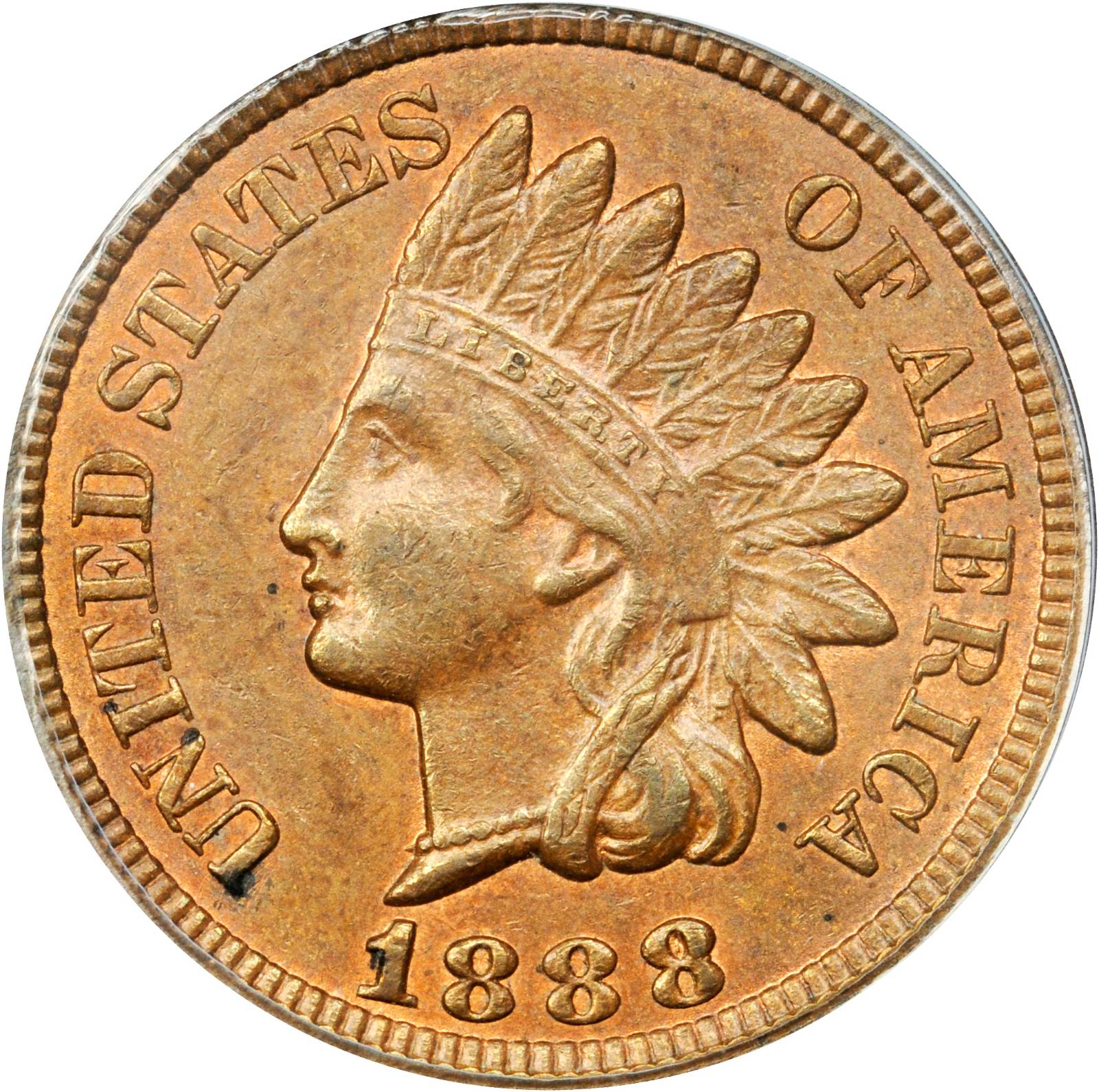 1888 Indian Cent. Snow-2, FS-302. Repunched Date (Possible Overdate). MS-62 RB (ANACS).
