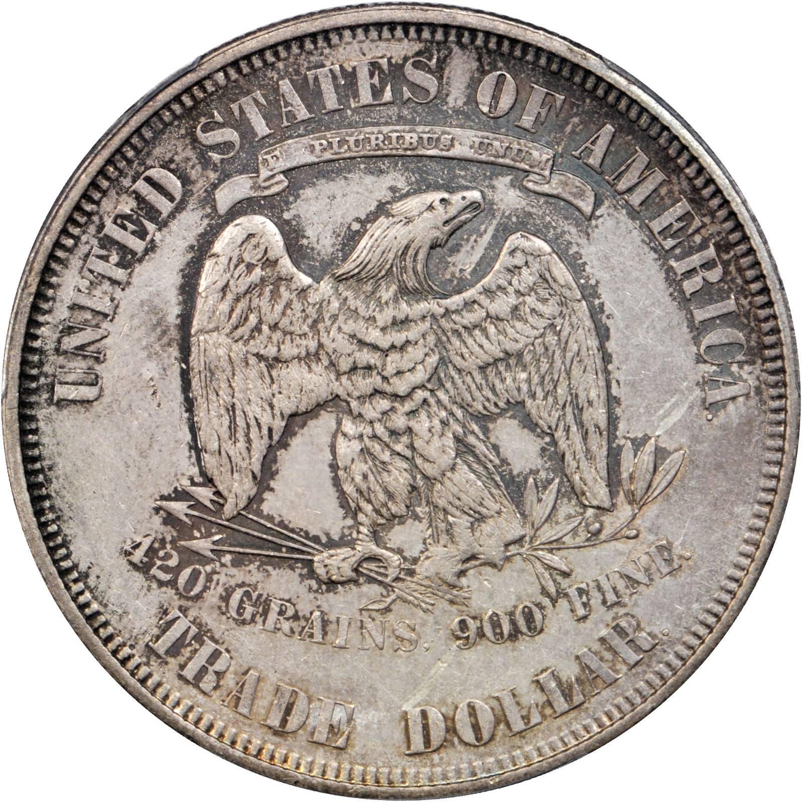 1876 Trade$ Obverse II, Reverse II, FS-701 AU55 thumbnail 2