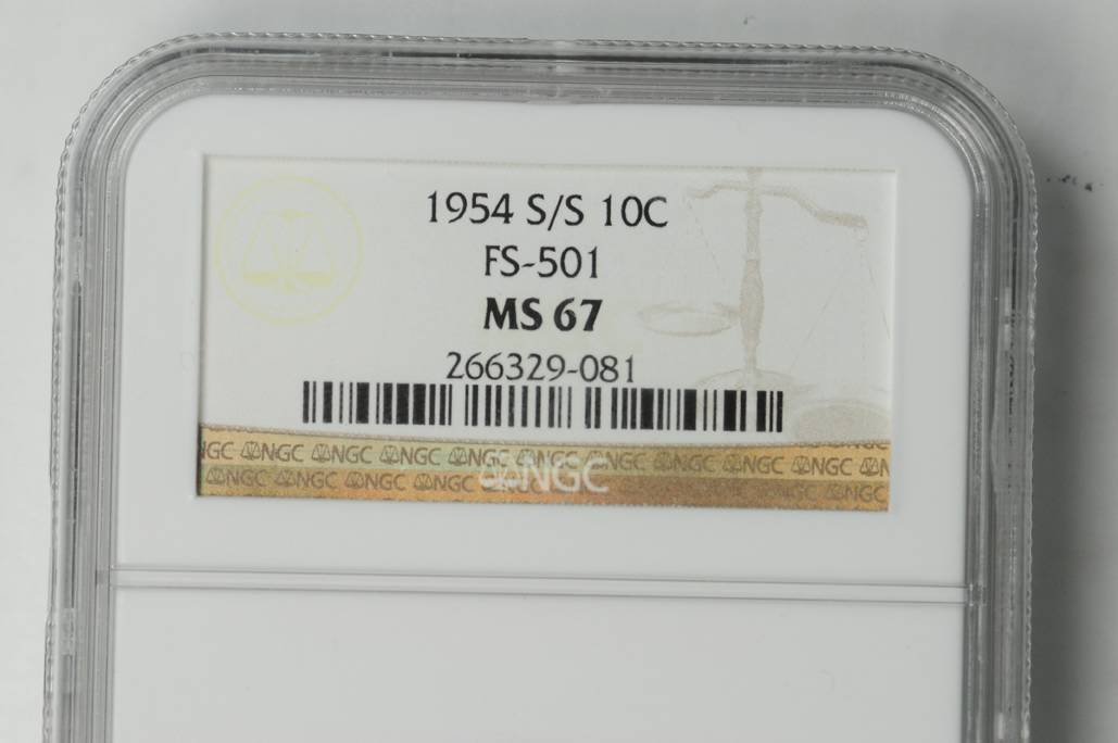 1954-S/S 10c Repunched Mintmark, FS-501 VF20 CAC thumbnail 3