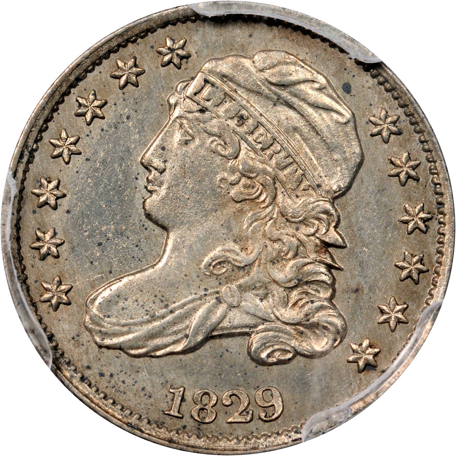 1829 Capped Bust Dime. JR-2. Rarity-2. Large 10C. Unc Details--Cleaning (PCGS).