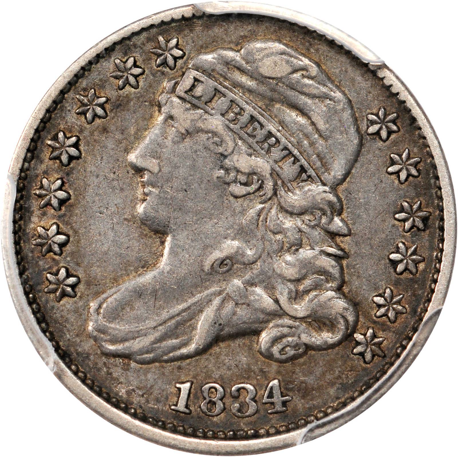 1834 Capped Bust Dime. JR-7. Rarity-2. Small 4. VF-35 (PCGS).