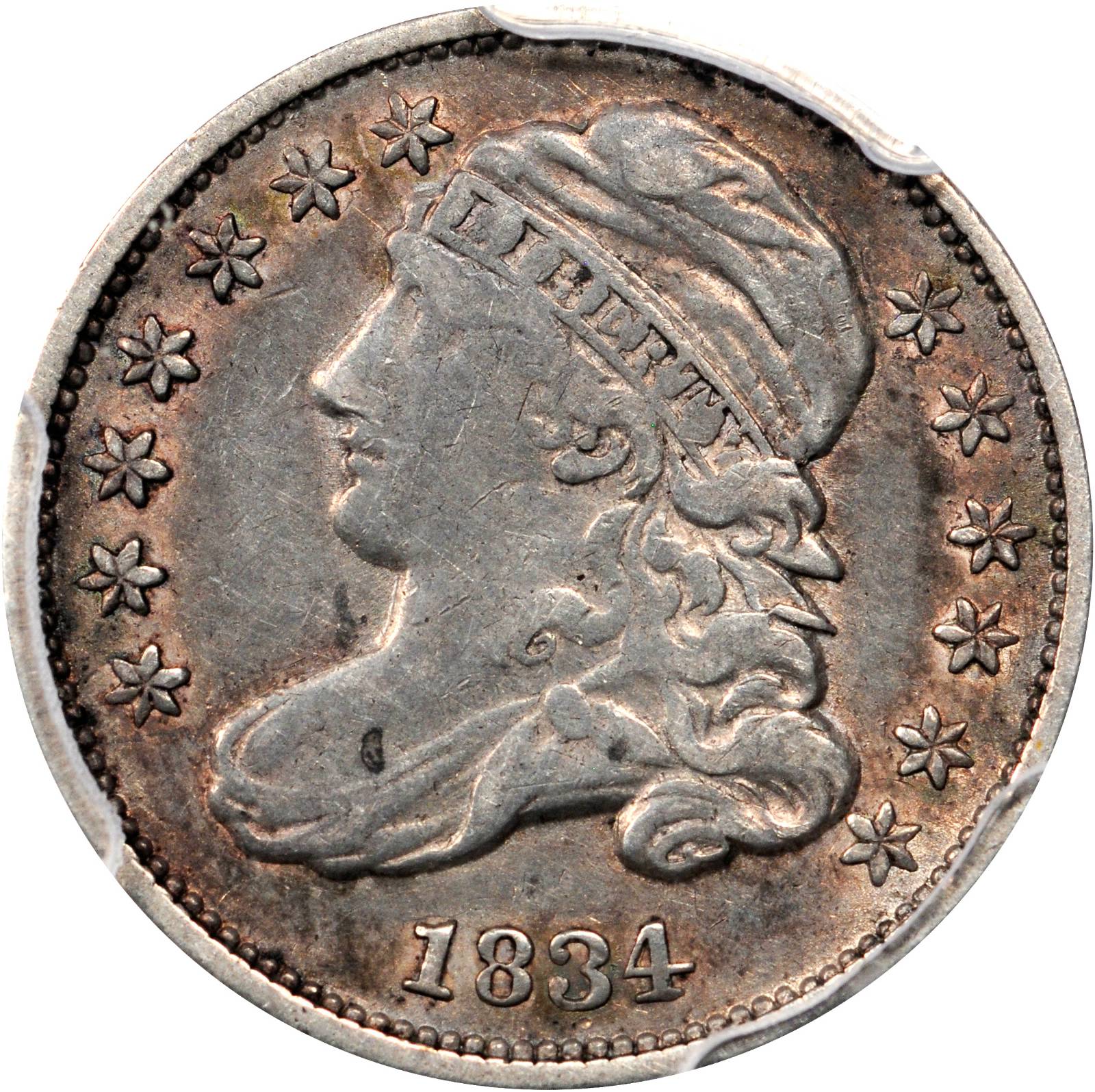 1834 Capped Bust Dime. JR-7. Rarity-2. Small 4. VF-35 (PCGS).