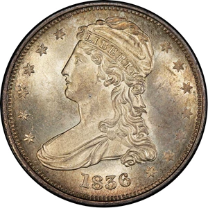 image for: 1836 Capped Bust Half Dollar. Graham Reiver-1. Rarity-2. Reeded Edge. 50 CENTS. Mint State-65+ (PCGS).