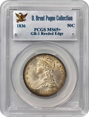 image for: 1836 Capped Bust Half Dollar. Graham Reiver-1. Rarity-2. Reeded Edge. 50 CENTS. Mint State-65+ (PCGS).