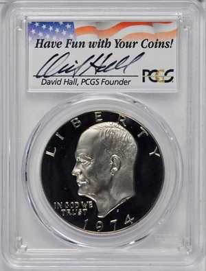 image for: 1974-S Eisenhower Dollar. Copper-Nickel Clad. David Hall Signature. Proof-70 Deep Cameo (PCGS).