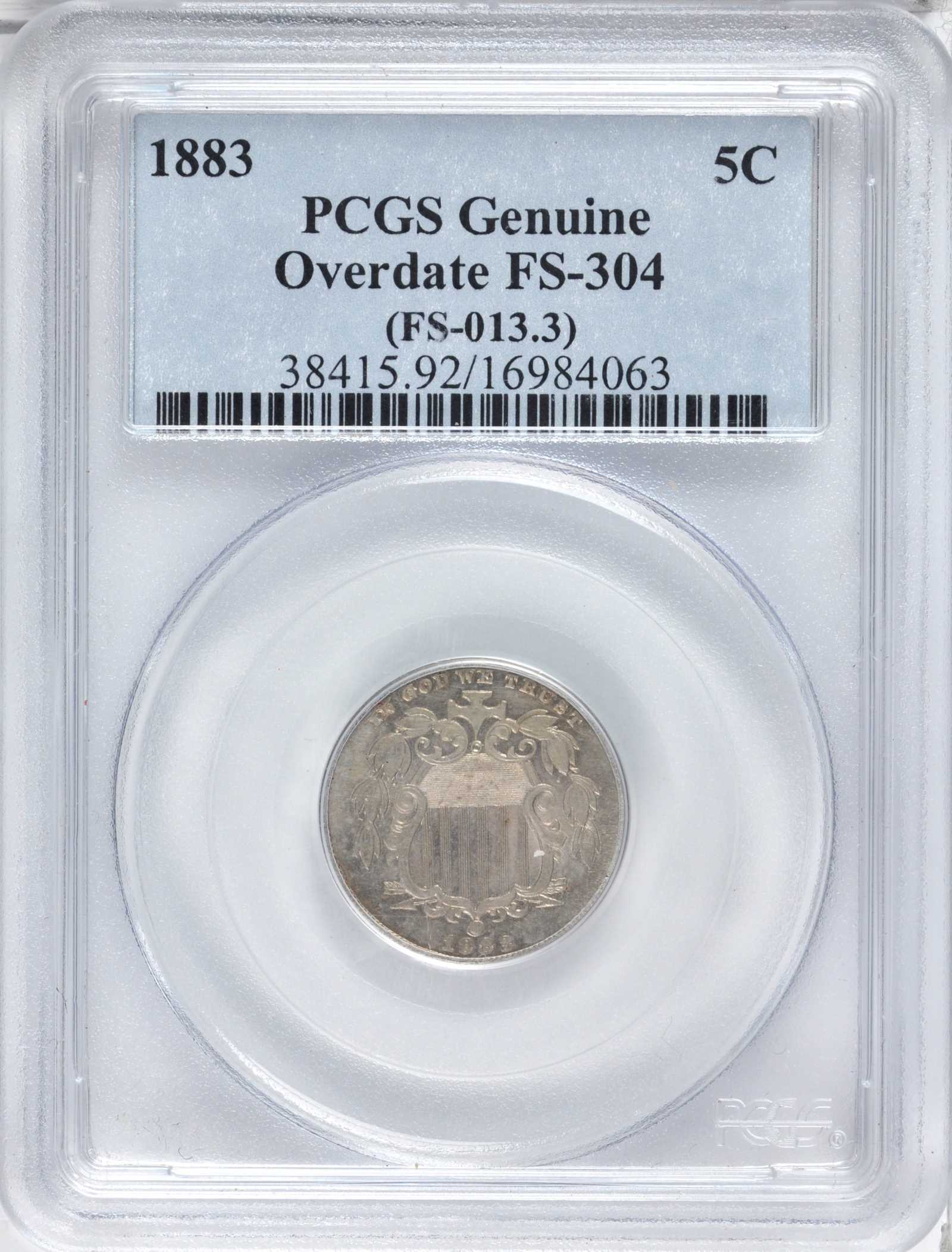 1883/2 5c Shield, Overdate, FS-304 XF45 thumbnail 19