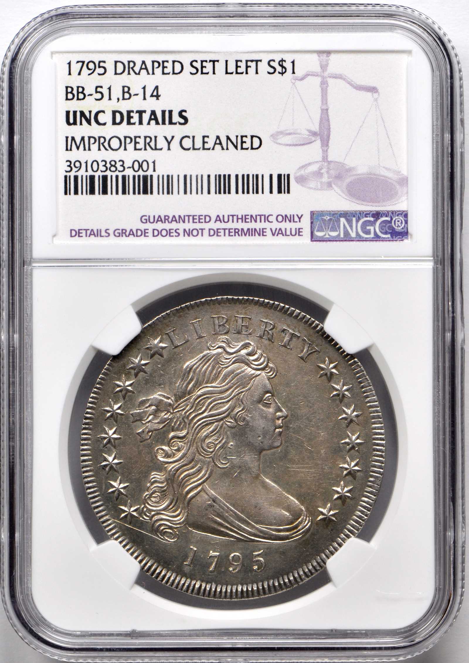1795 $1  Draped Bust, Off-Center Bust, B-14, BB-51 P1 thumbnail 7