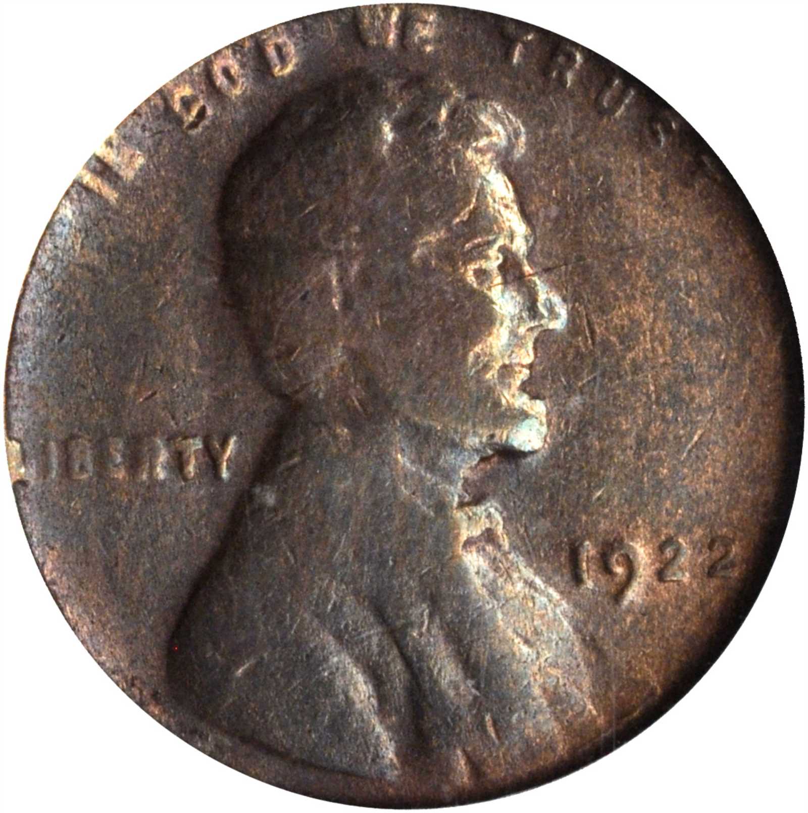 1922 No D Lincoln Cent. FS-401, Die Pair II. Strong Reverse. VF-25 Details--Cleaned (ICG).