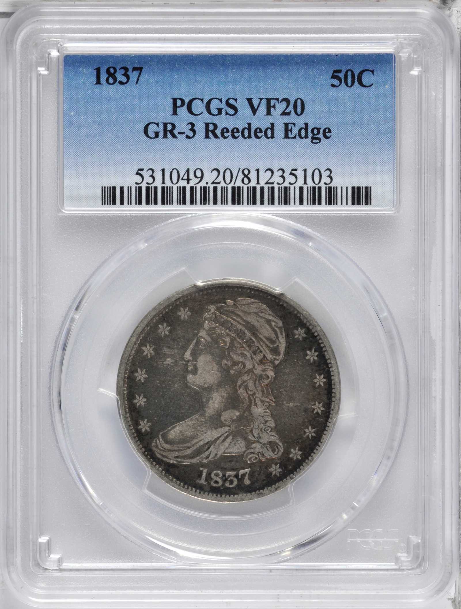 1837 50c Reeded Edge, GR-3 VG10 thumbnail 4