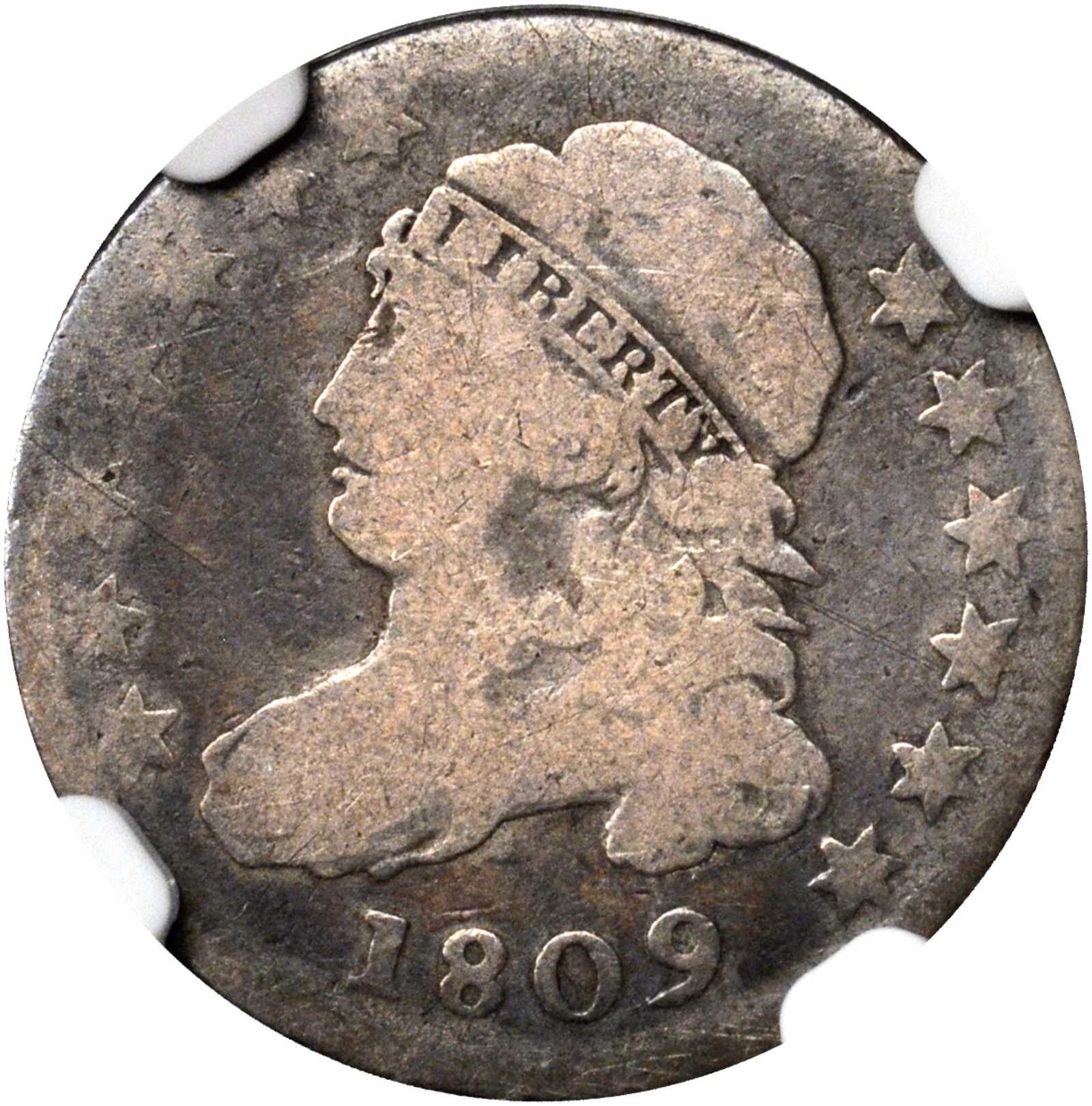1809 Capped Bust Dime. JR-1, the only known dies. Rarity-3+. AG-3 (NGC).