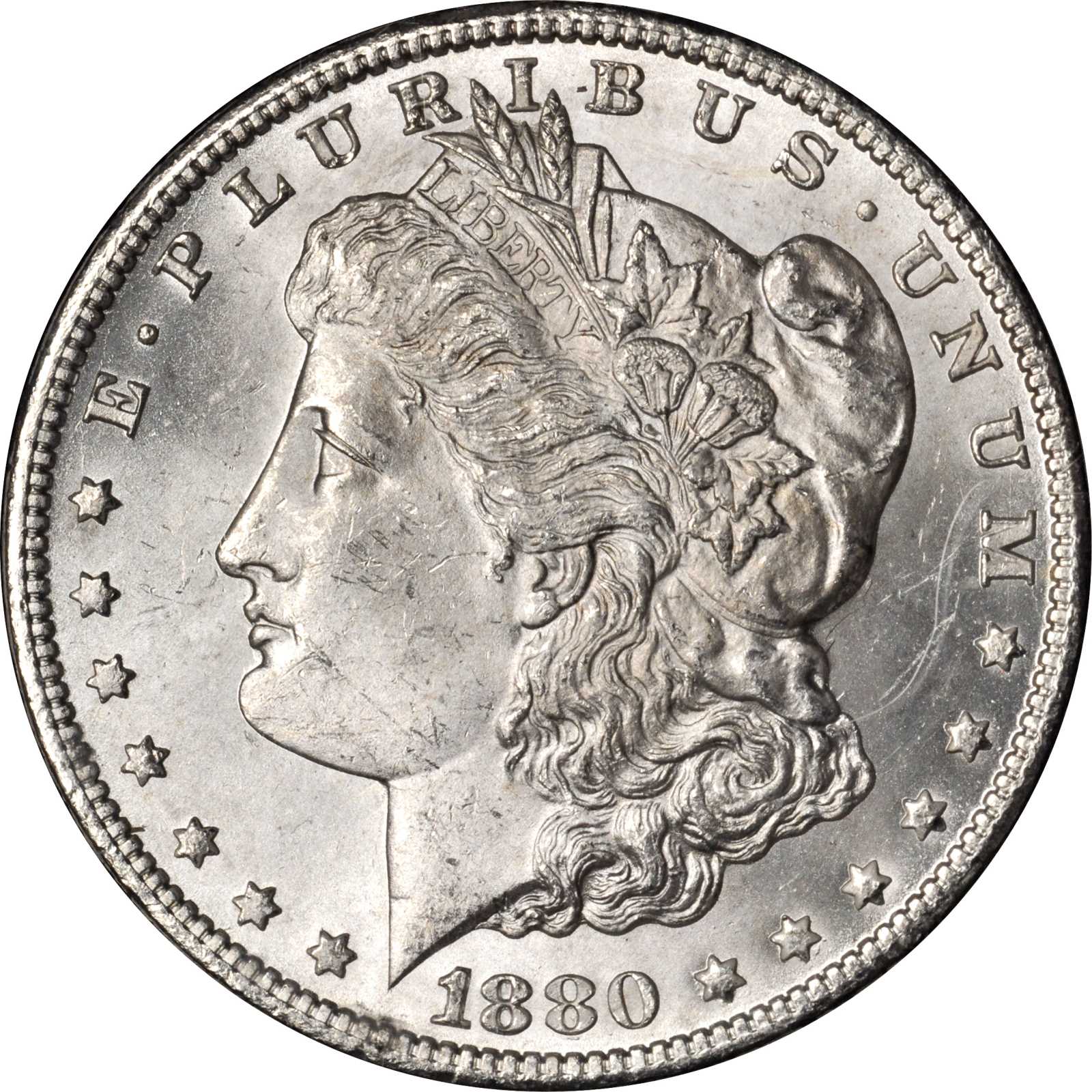 1880-CC GSA Morgan Silver Dollar. VAM-7A. 8/7. Reverse of 1878. MS-62 (NGC).
