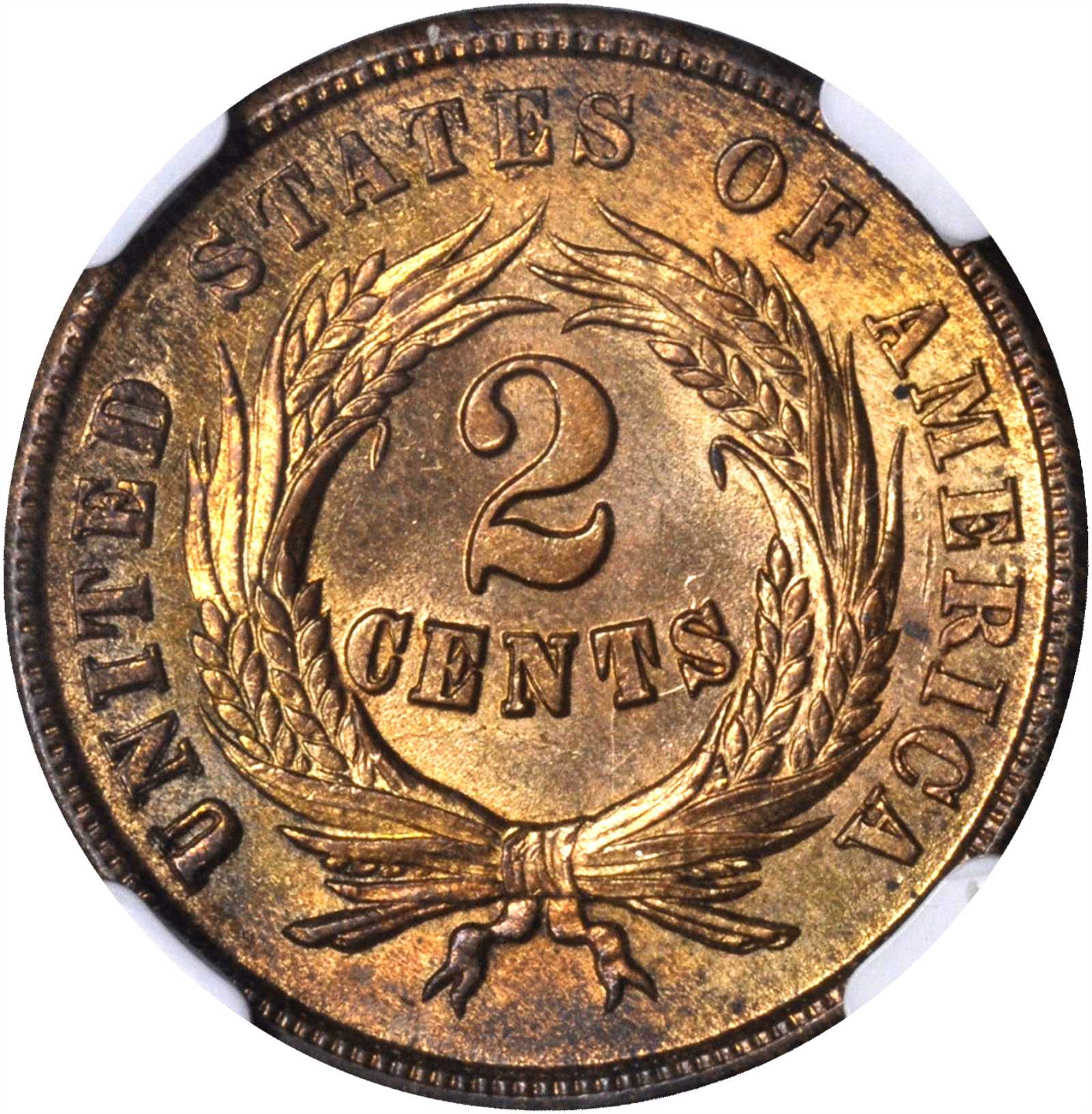 1864 2c Large Motto, Clash Indian Cent, FS-1901 MS RB MS62 RB thumbnail 8