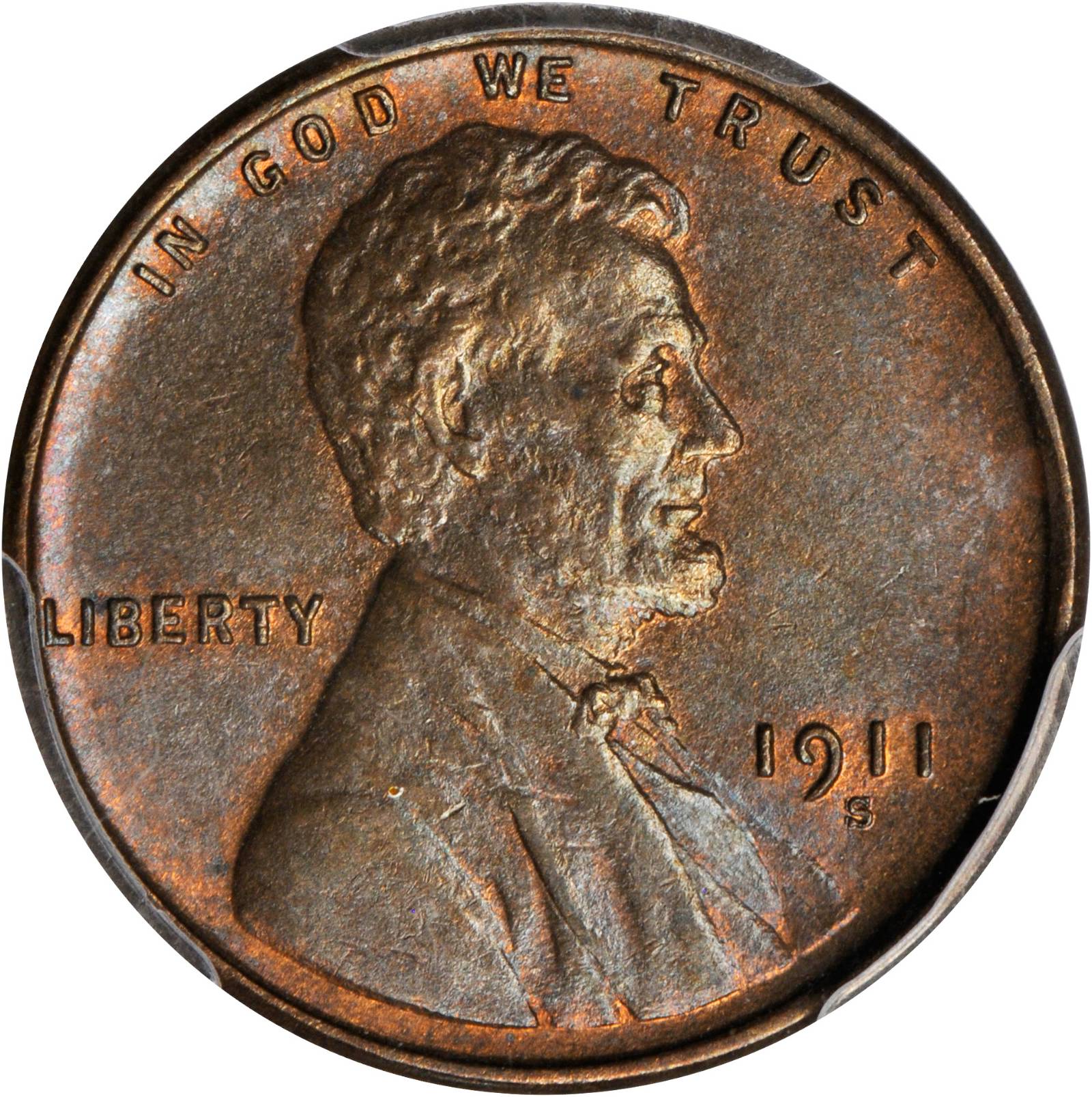 1911-S/S Lincoln Cent. FS-501. Repunched Mintmark. MS-64 BN (PCGS). CAC.