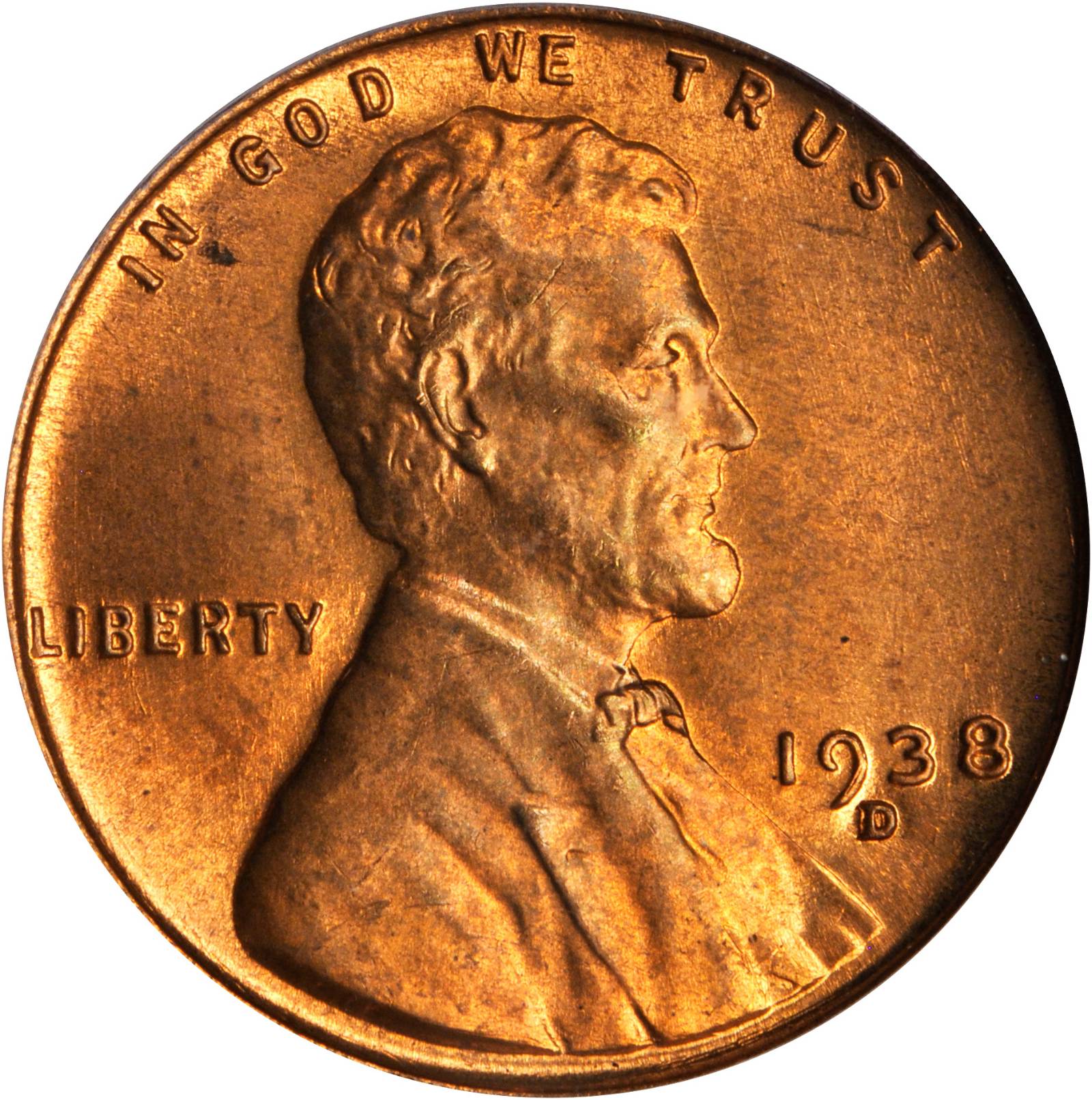 1938-D/D Lincoln Cent. FS-501. Repunched Mintmark. MS-65 RD (PCGS). CAC.