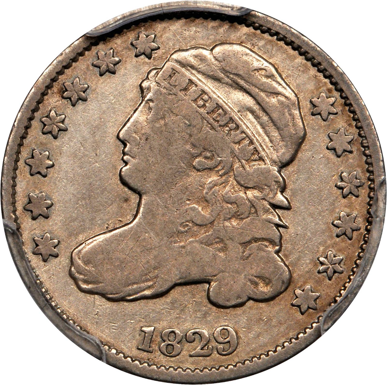 1829 Capped Bust Dime. JR-2. Rarity-2. Large 10C. VF Details--Damaged (PCGS).