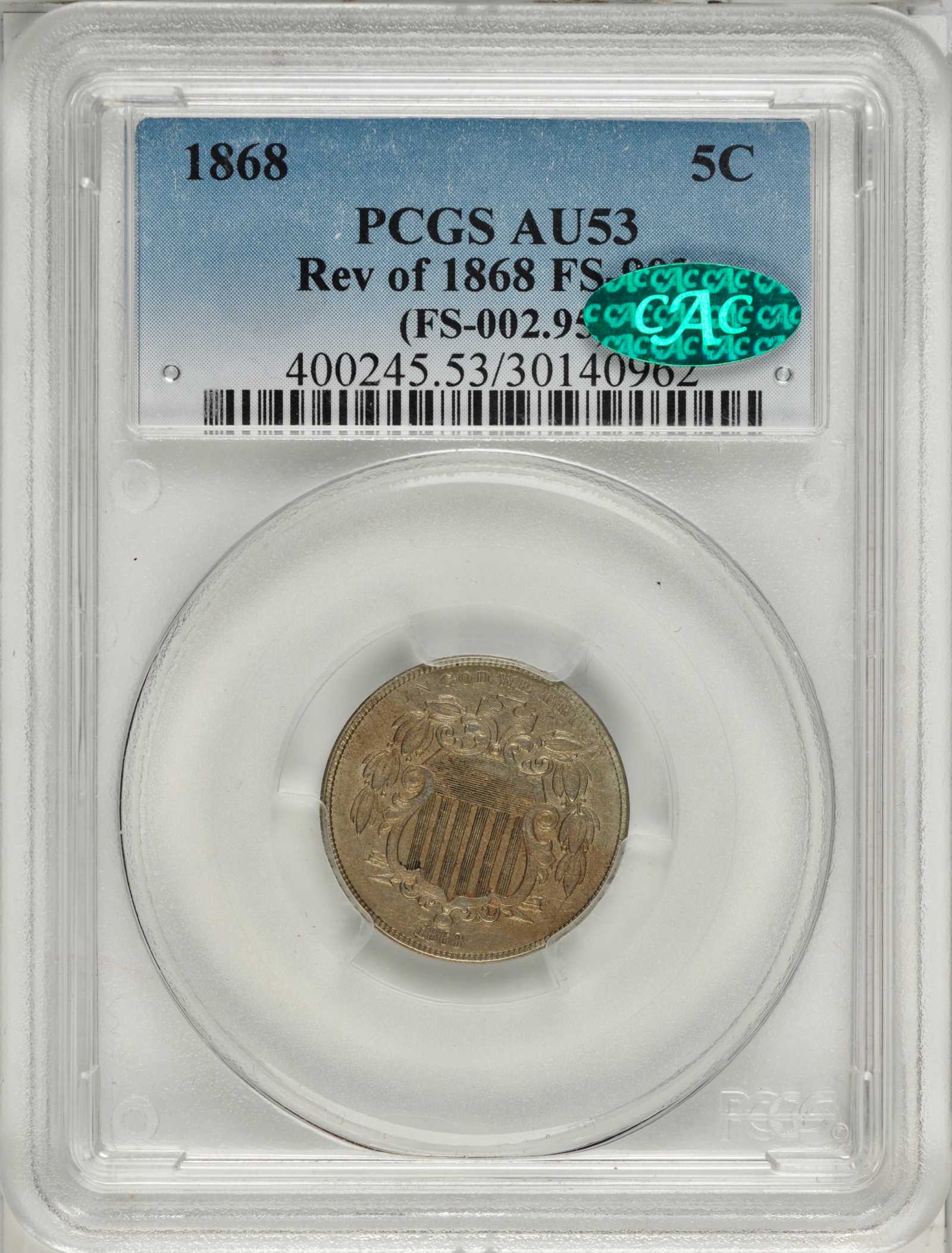 1868 5c Reverse of 1868, FS-902 AU53 thumbnail 4
