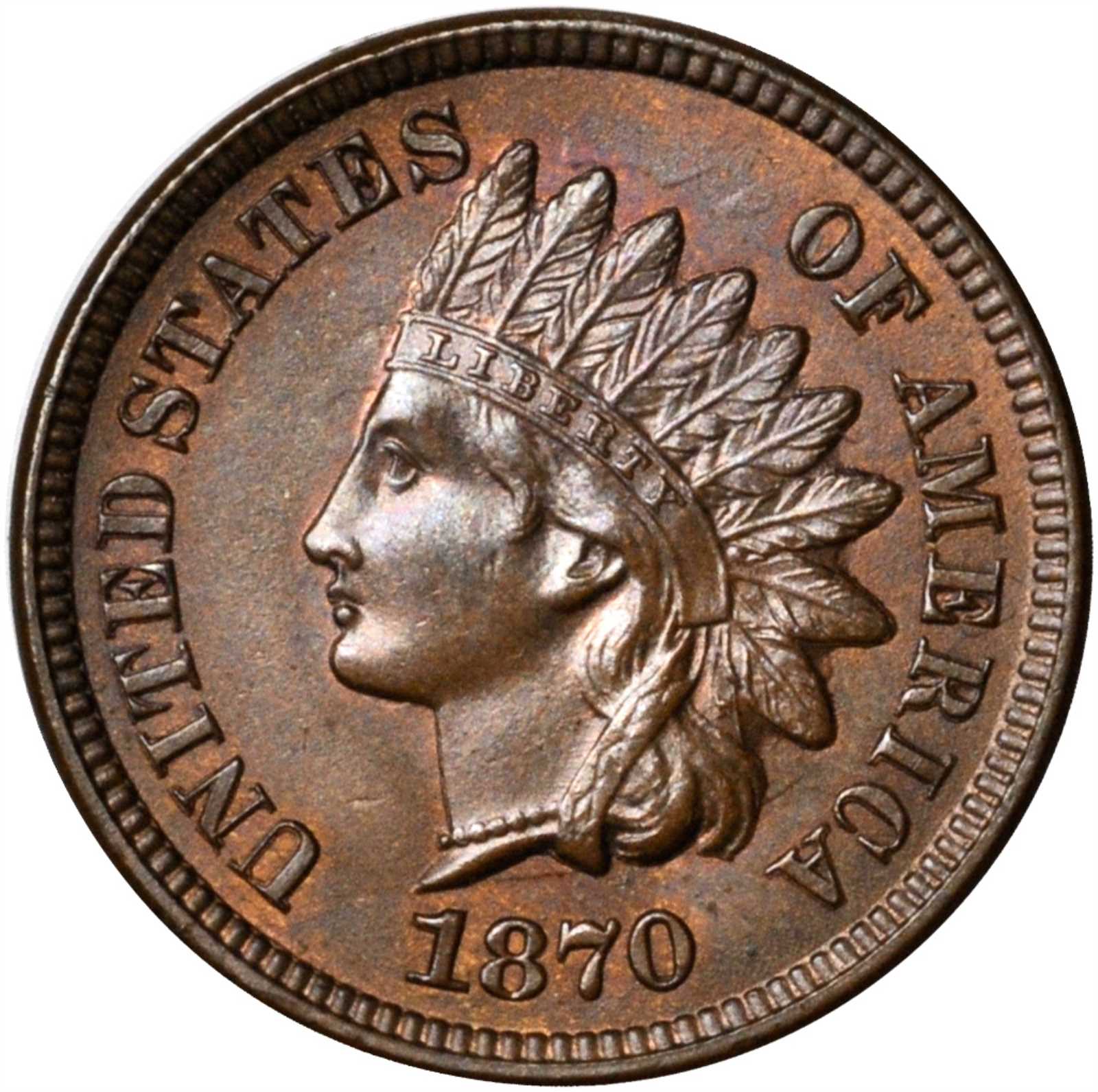 1870 Indian Cent. Snow-2, FS-801. Bold N. Tripled Die Obverse, Doubled Die Reverse. MS-64 BN (PCGS).