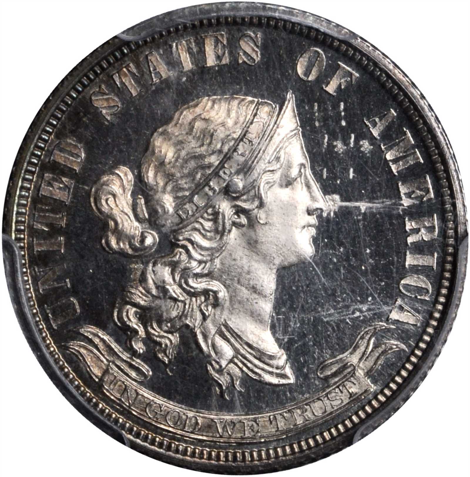 1870 Pattern Quarter Dollar. Judd-894, Pollock-1001. Rarity-5. Silver. Reeded Edge. Proof-65 Cameo (PCGS).