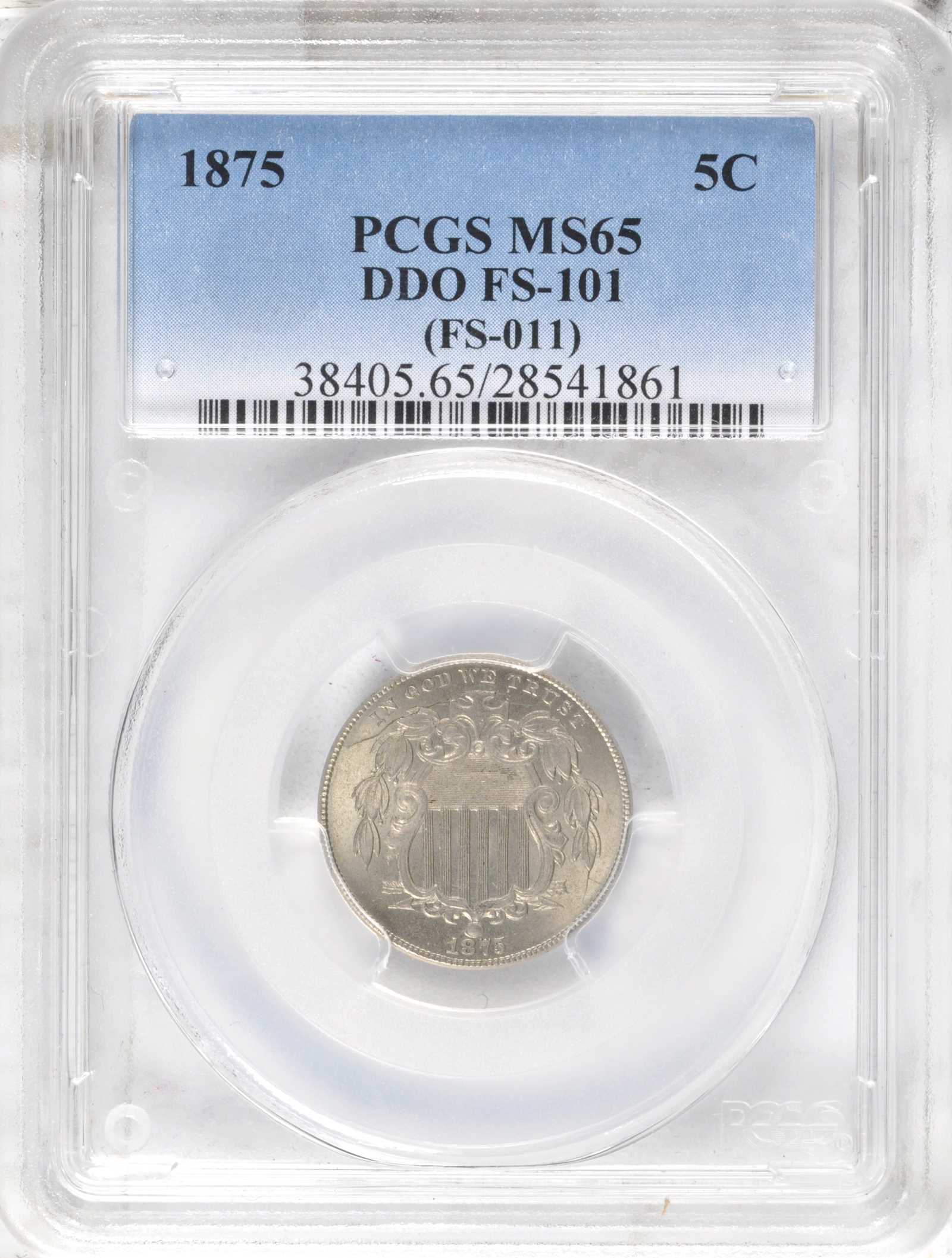 1875 5c Double Die Obverse, FS-101 MS64 thumbnail 8