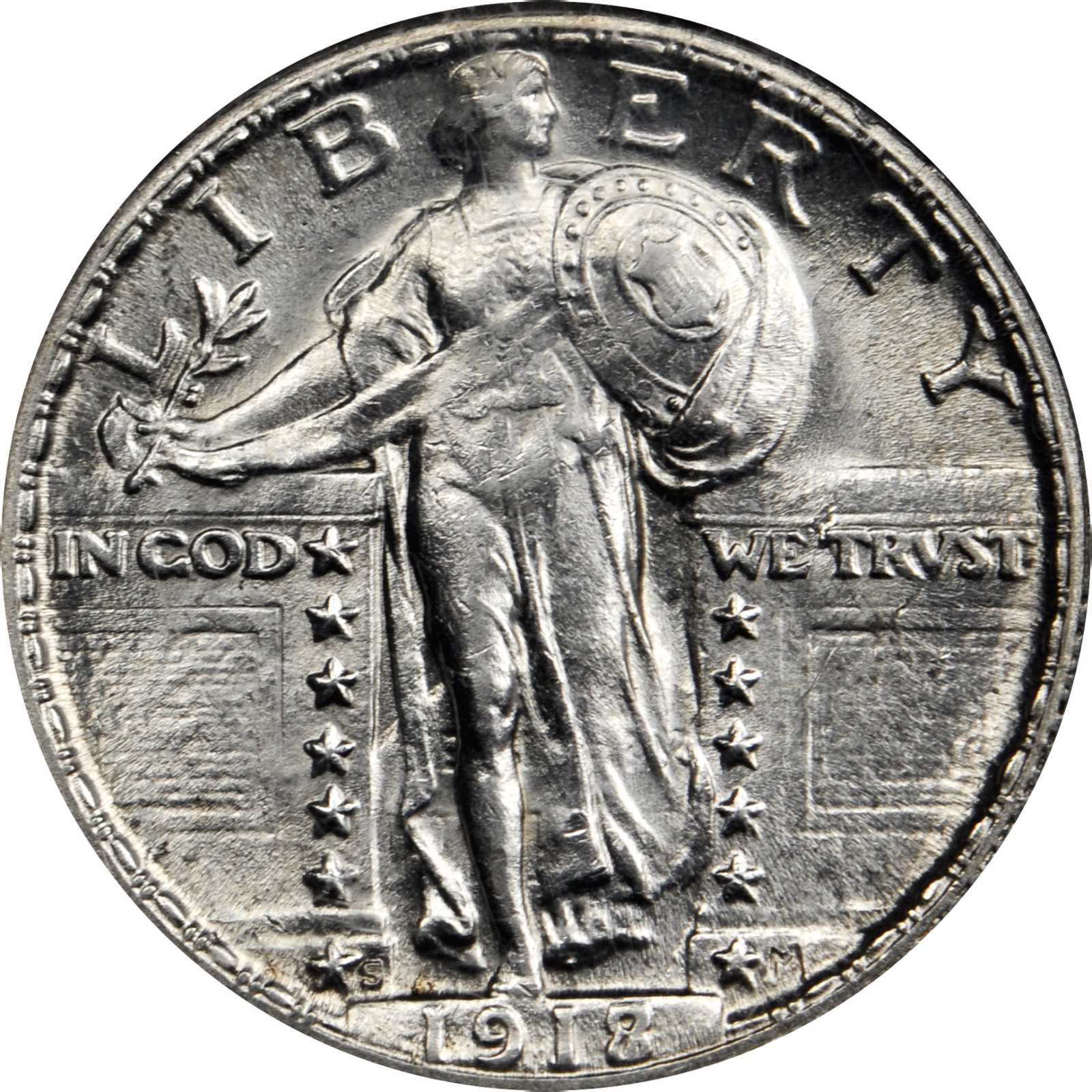 1918/7-S Standing Liberty Quarter. FS-101. MS-62 FH (NGC).